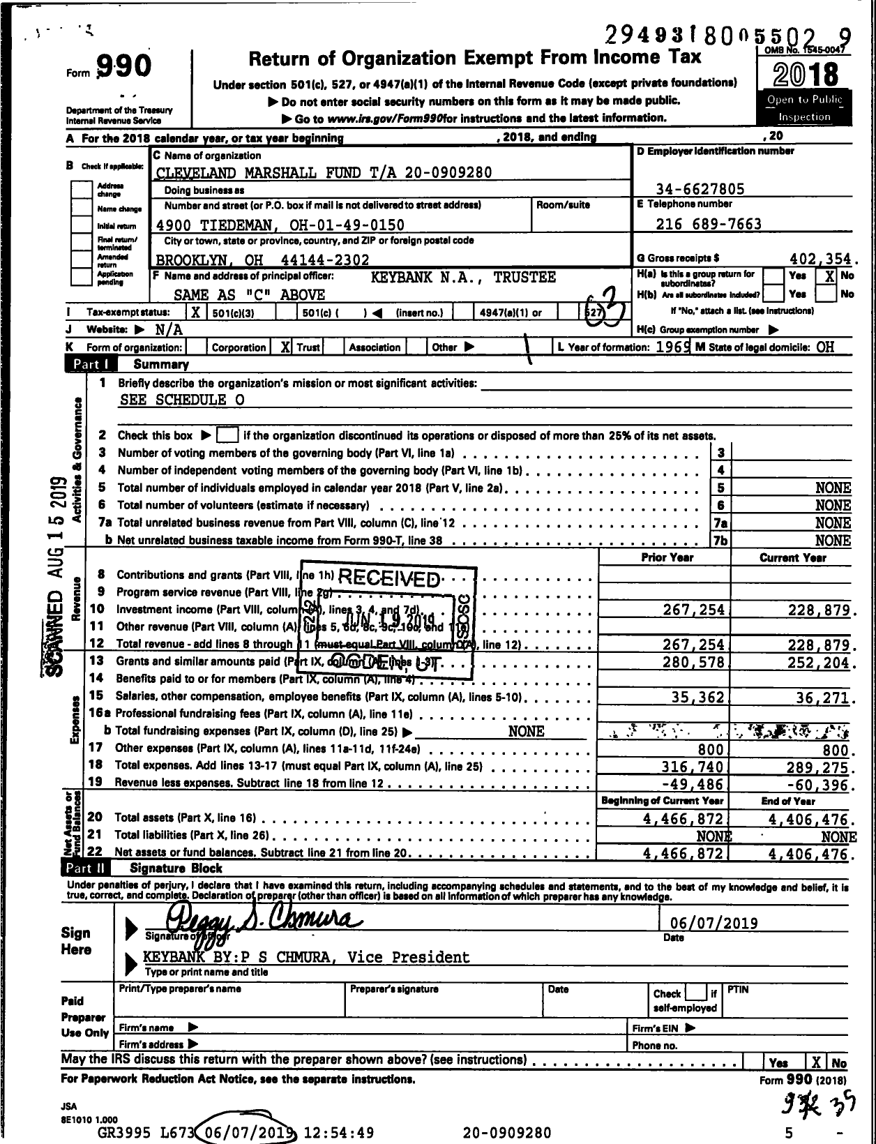 Image of first page of 2018 Form 990 for Cleveland Marshall Fund Ta