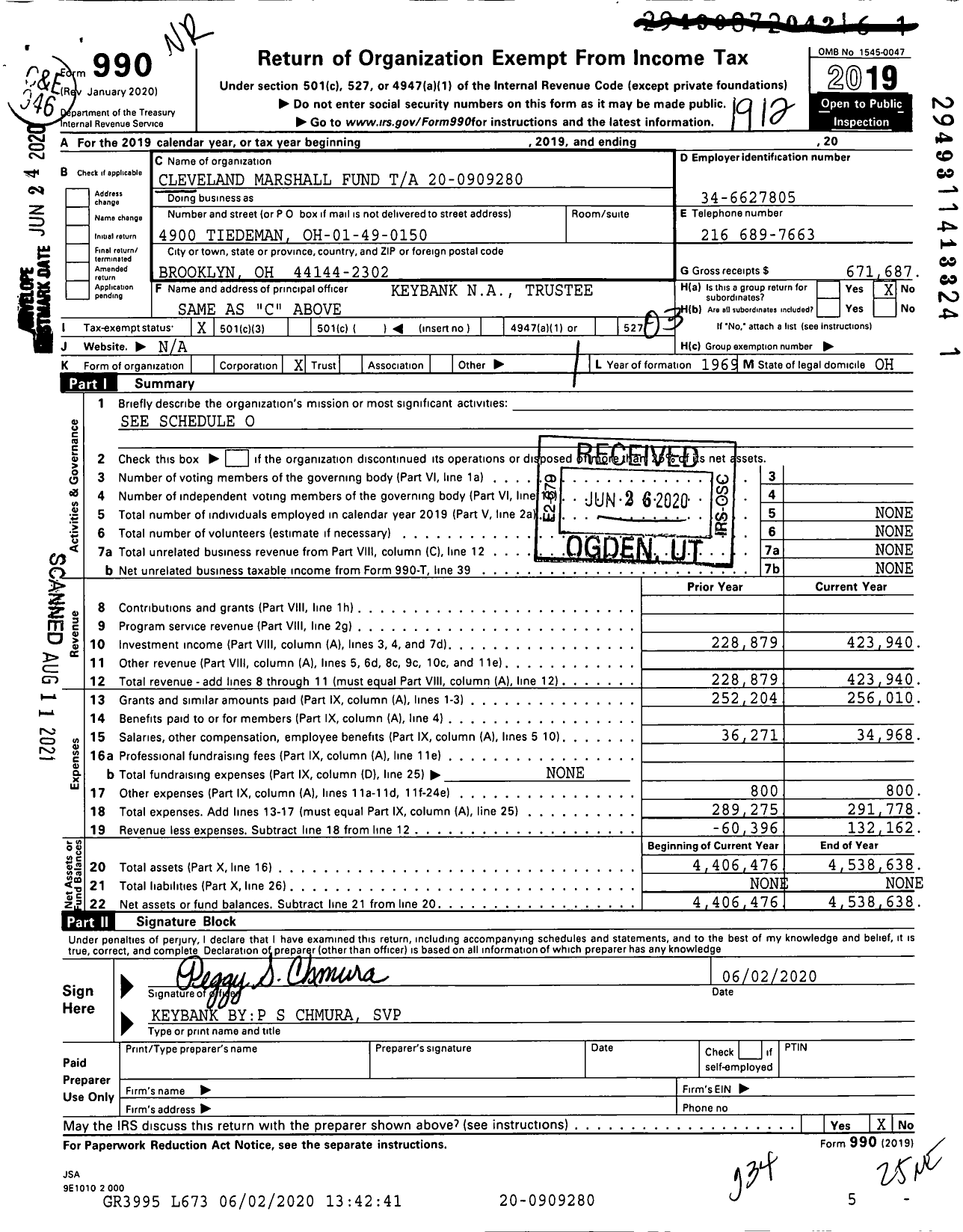 Image of first page of 2019 Form 990 for Cleveland Marshall Fund Ta