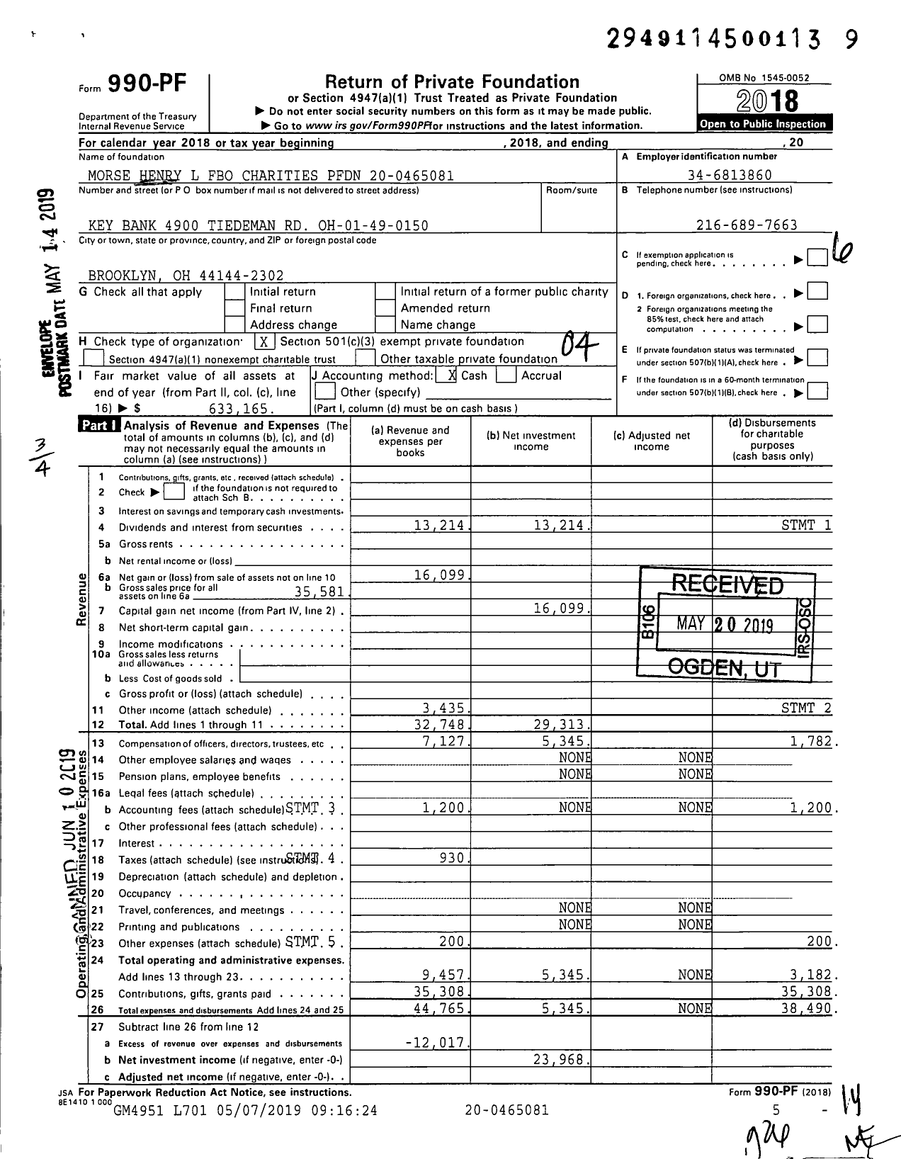 Image of first page of 2018 Form 990PF for Morse Henry L Fbo Charities PFDN
