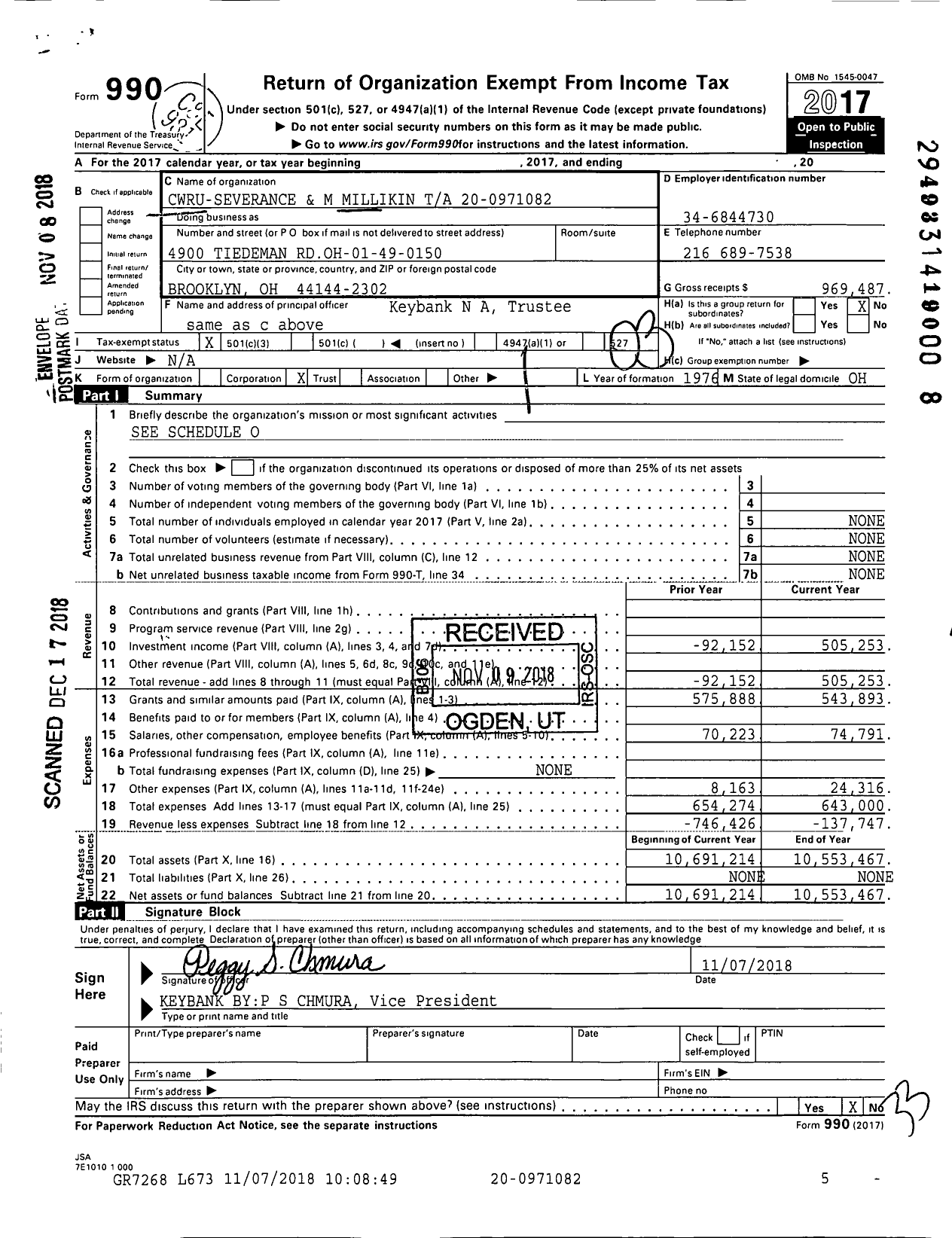 Image of first page of 2017 Form 990 for CWRU-Severance and M Millikin Ta