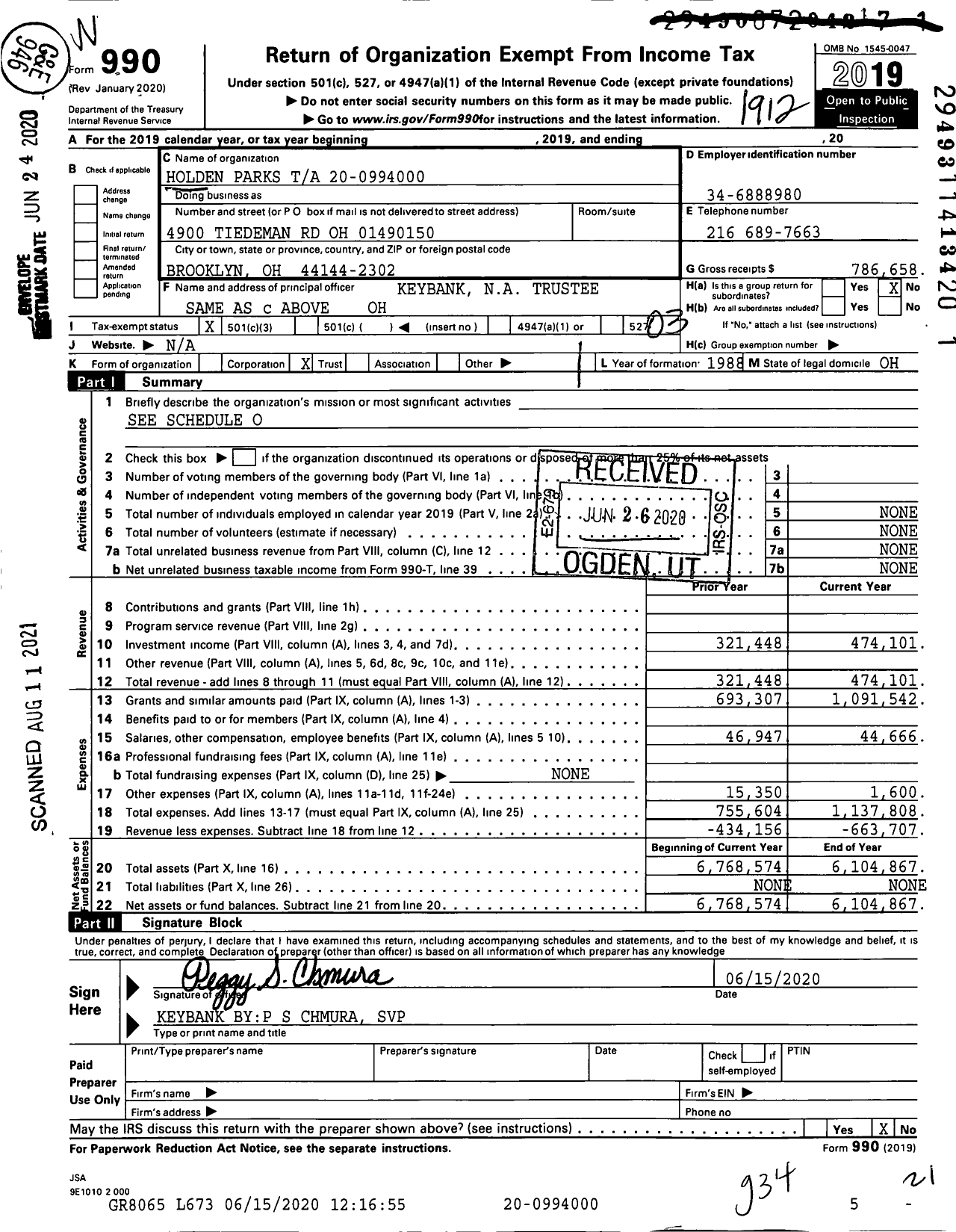 Image of first page of 2019 Form 990 for Holden Parks Ta