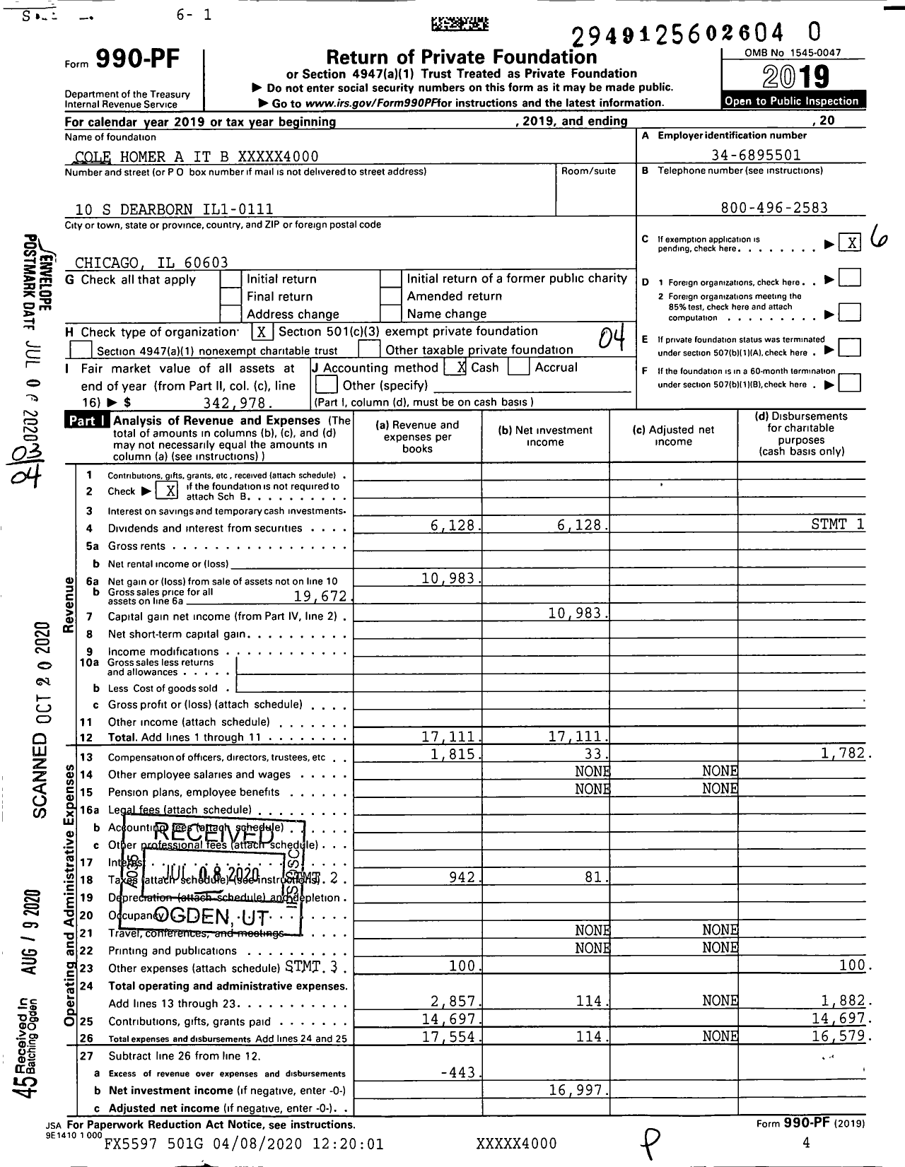 Image of first page of 2019 Form 990PR for Cole Homer A It B XXXXX4000