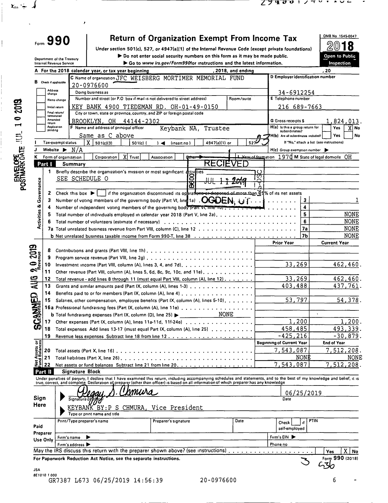 Image of first page of 2018 Form 990 for JFC Weisberg Mortimer Memorial Fund