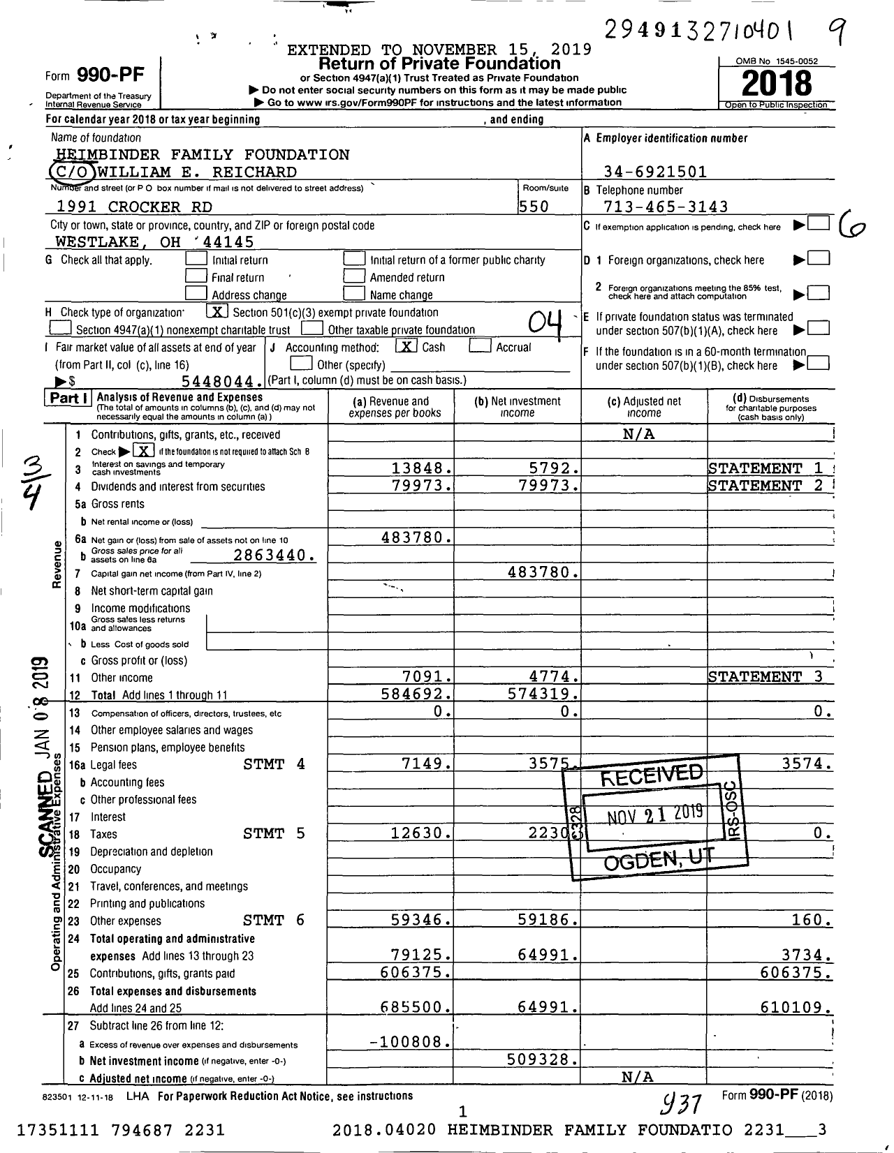 Image of first page of 2018 Form 990PF for Heimbinder Family Foundation
