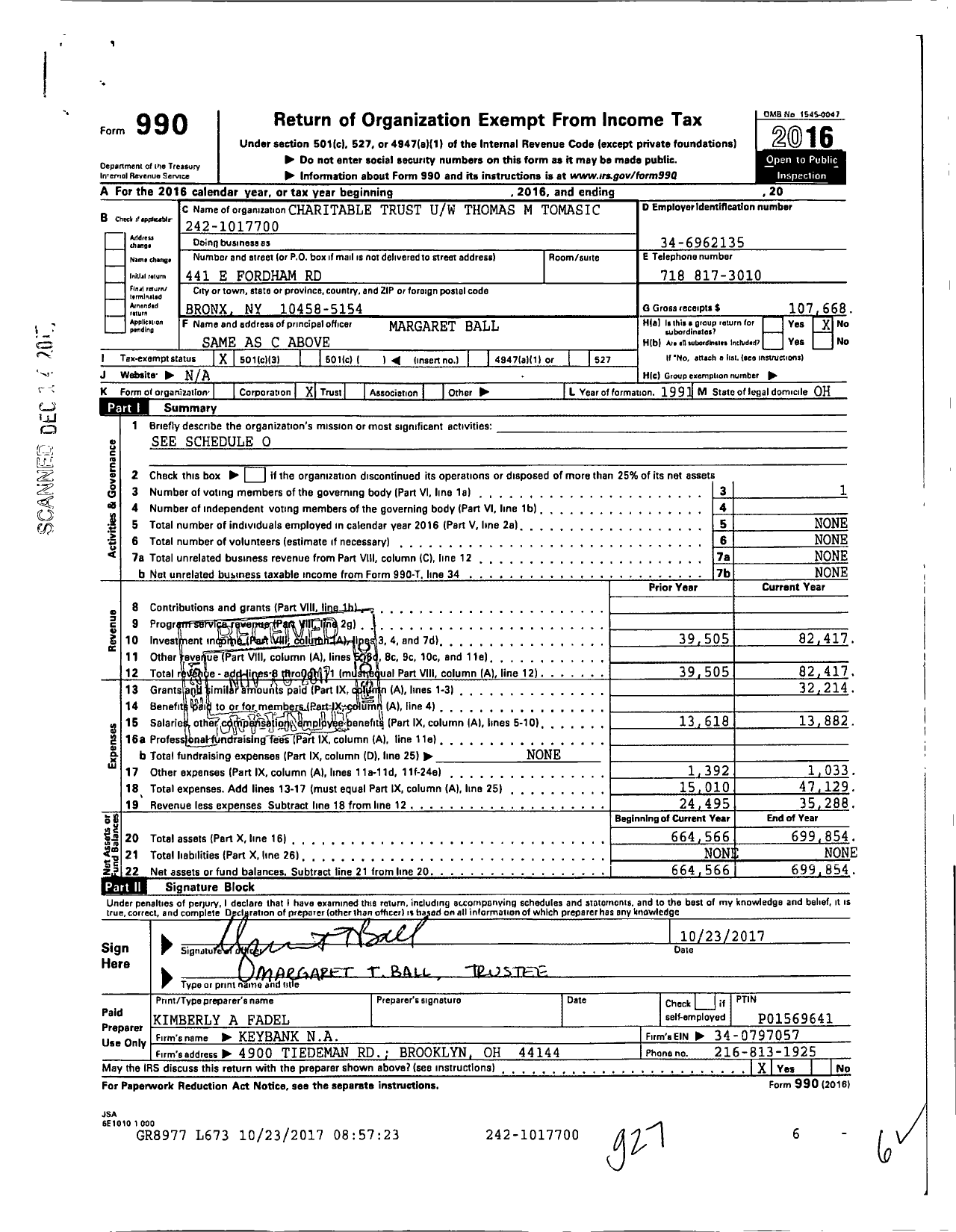 Image of first page of 2016 Form 990 for Charitable Trust Uw Thomas M Tomasic