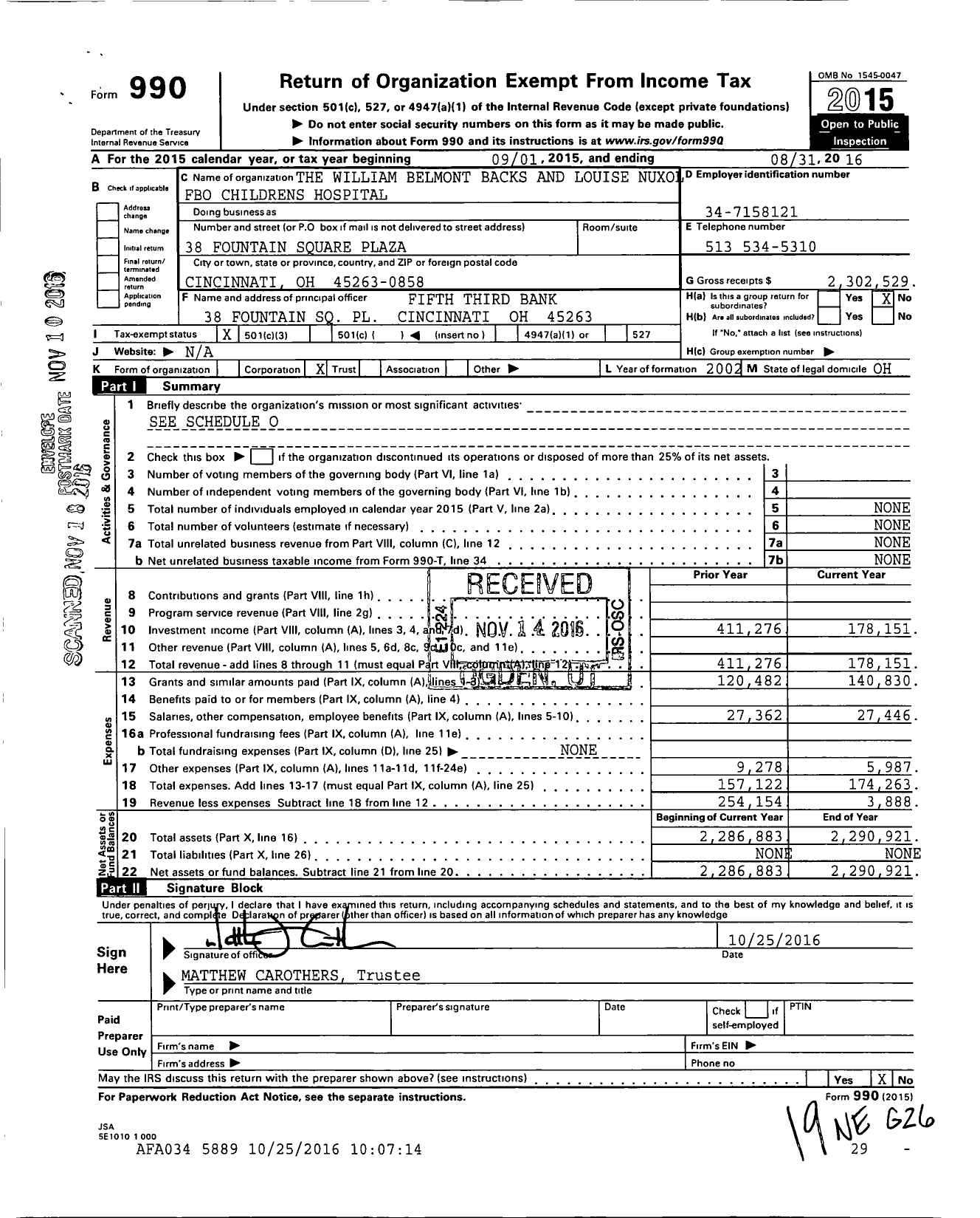 Image of first page of 2015 Form 990 for The William Belmont Backs and Louise