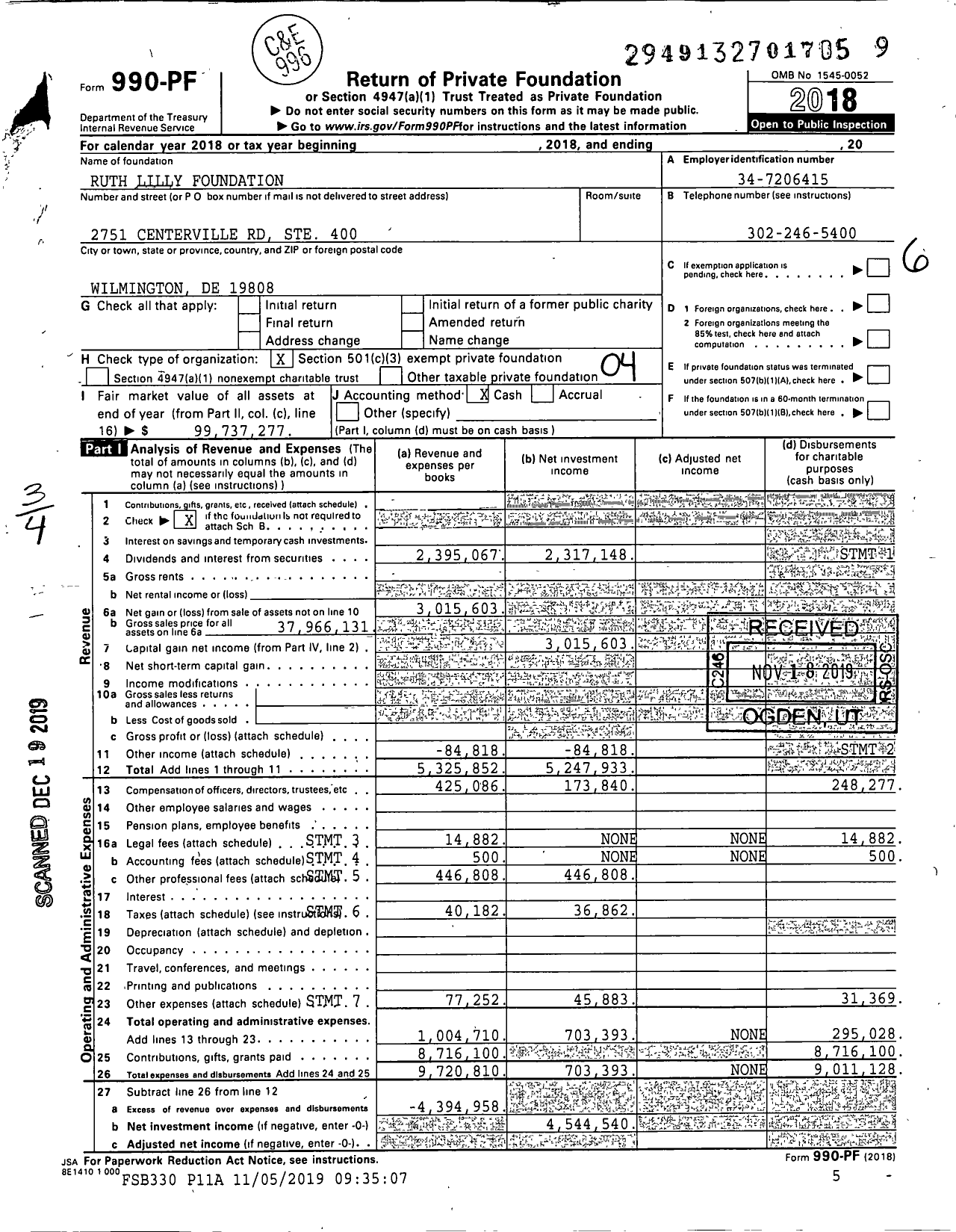 Image of first page of 2018 Form 990PF for Ruth Lilly Foundation