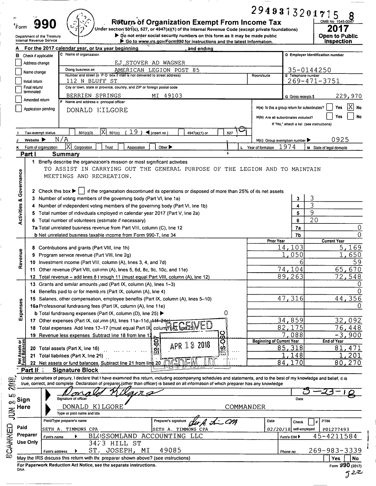 Image of first page of 2017 Form 990O for The American Legion