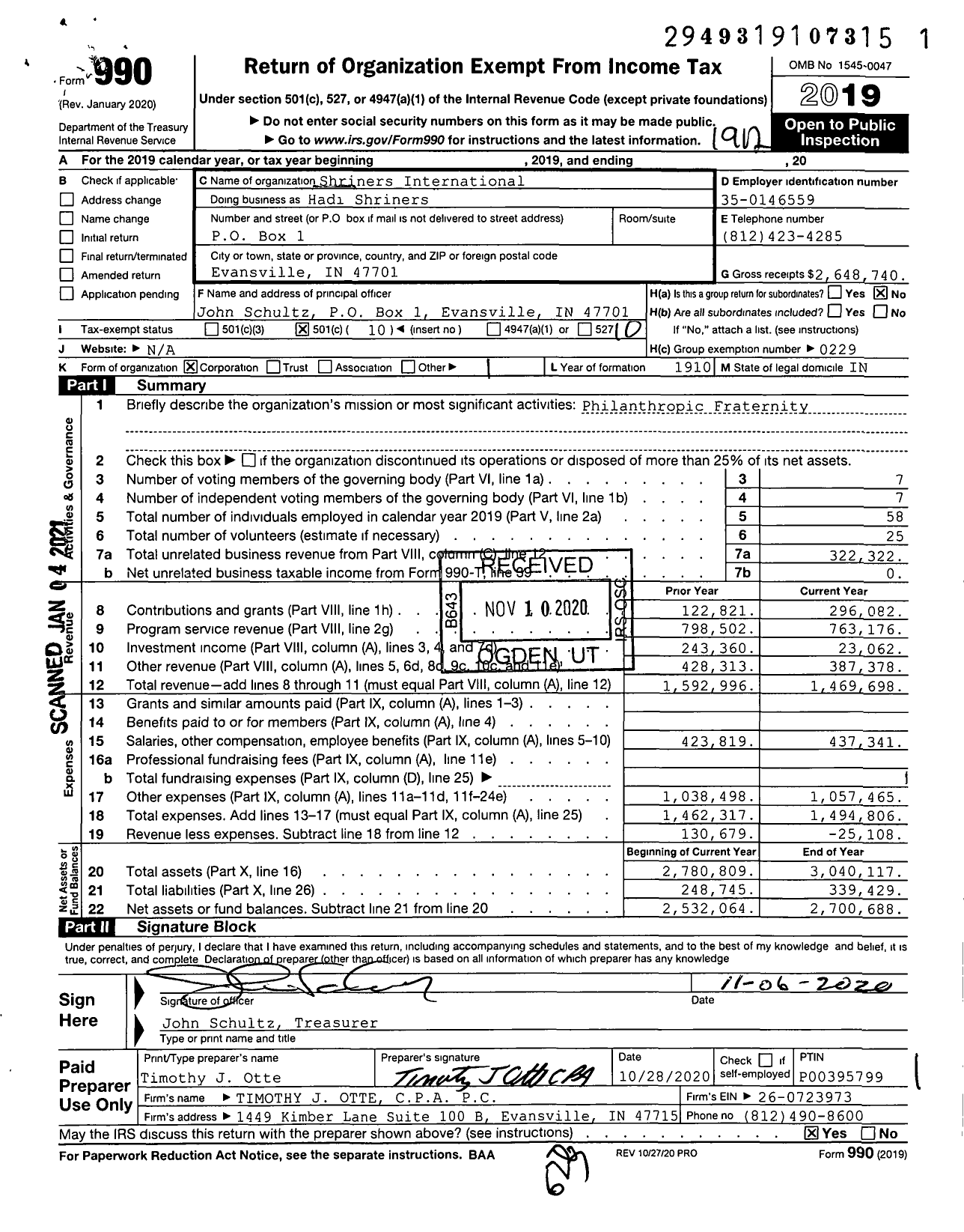 Image of first page of 2019 Form 990O for Shriners International