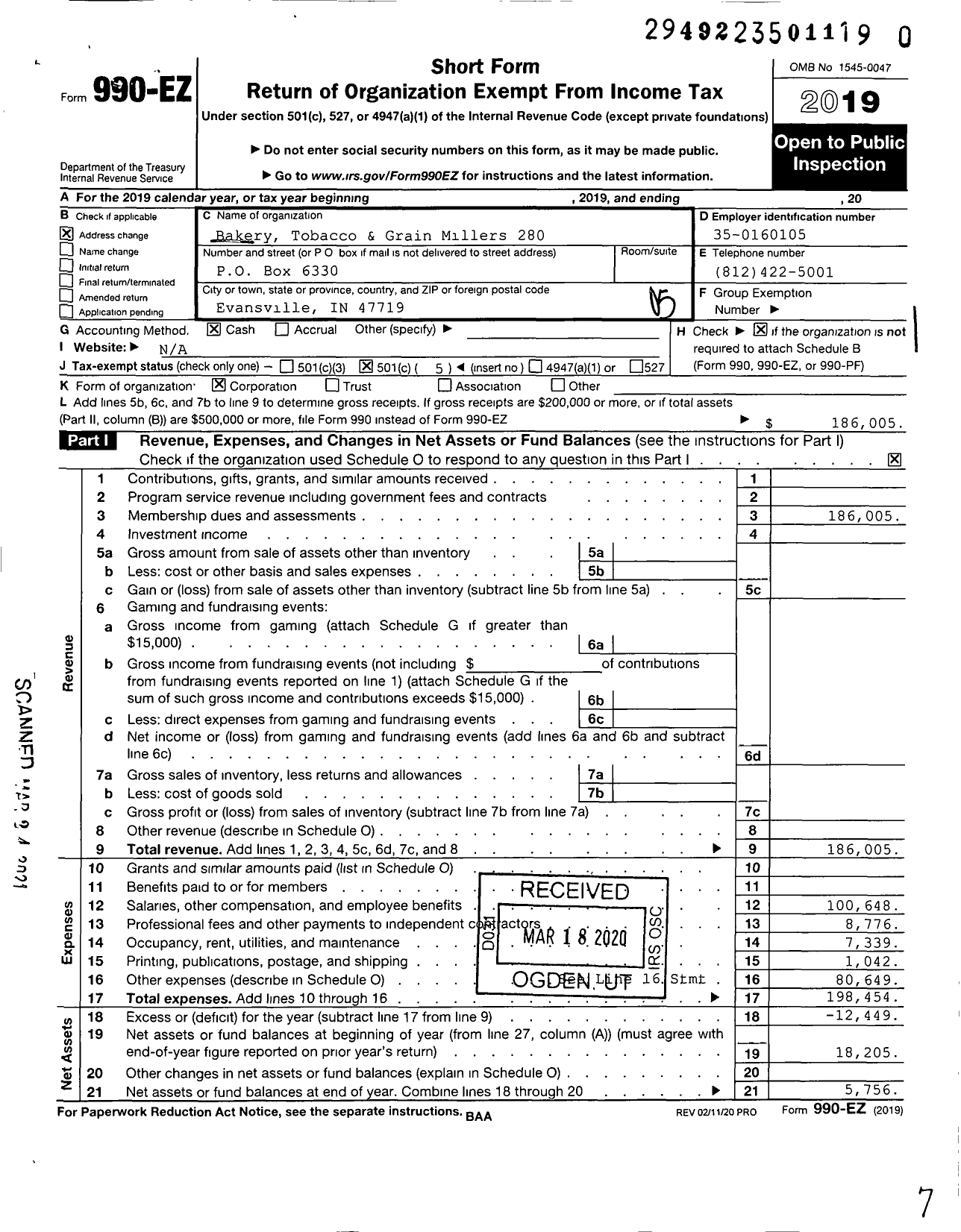 Image of first page of 2019 Form 990EO for BCTGM International Union - 280