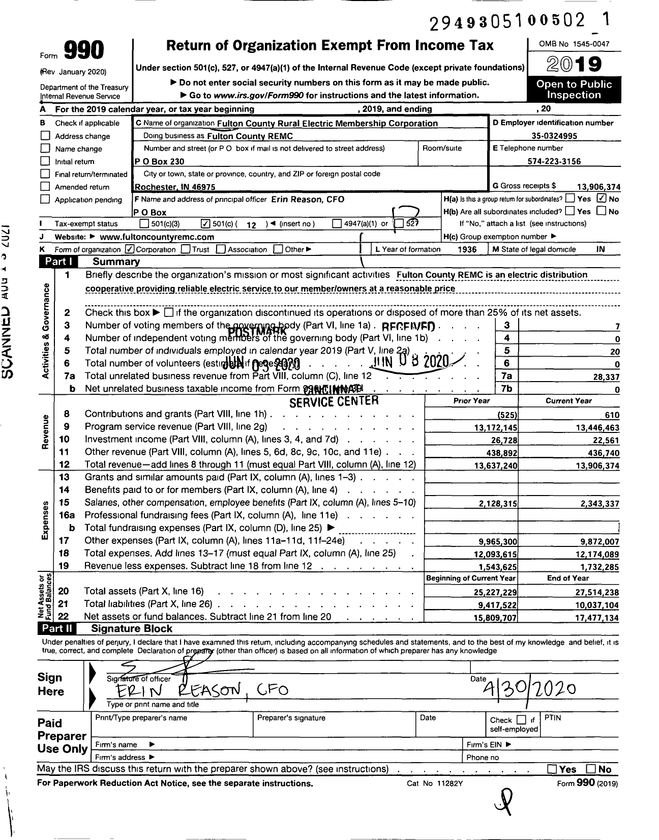 Image of first page of 2019 Form 990O for FULTON County REMC