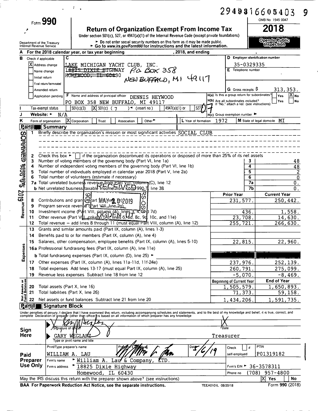 Image of first page of 2018 Form 990O for Lake Michigan Yacht Club