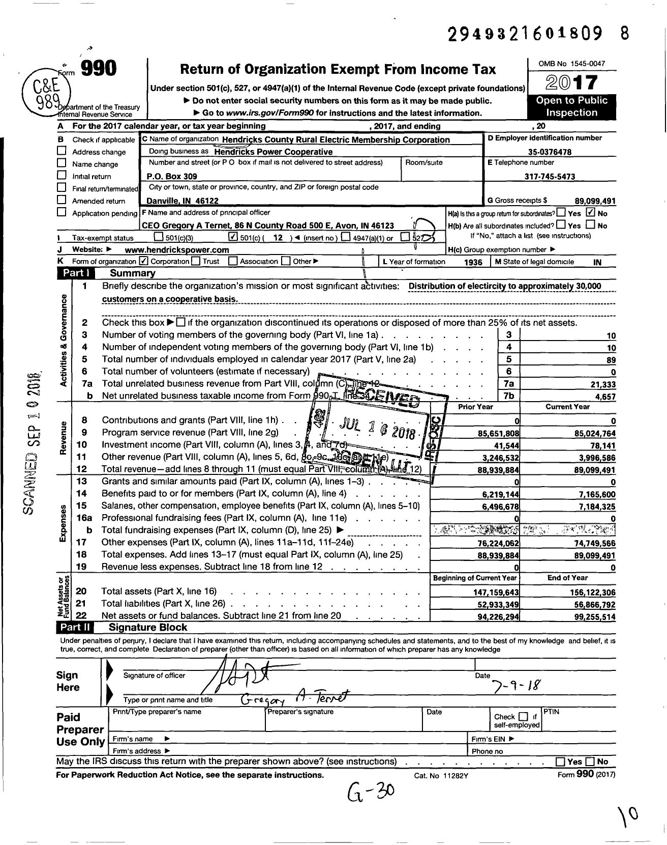Image of first page of 2017 Form 990O for Hendricks Power Cooperative