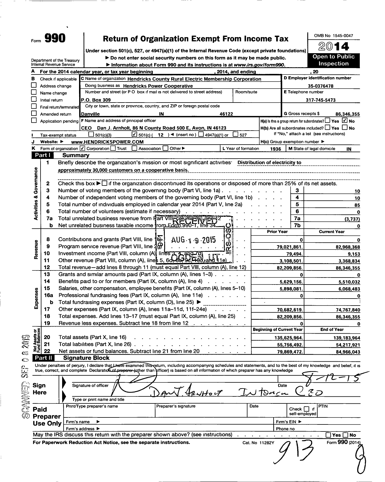 Image of first page of 2014 Form 990O for Hendricks Power Cooperative