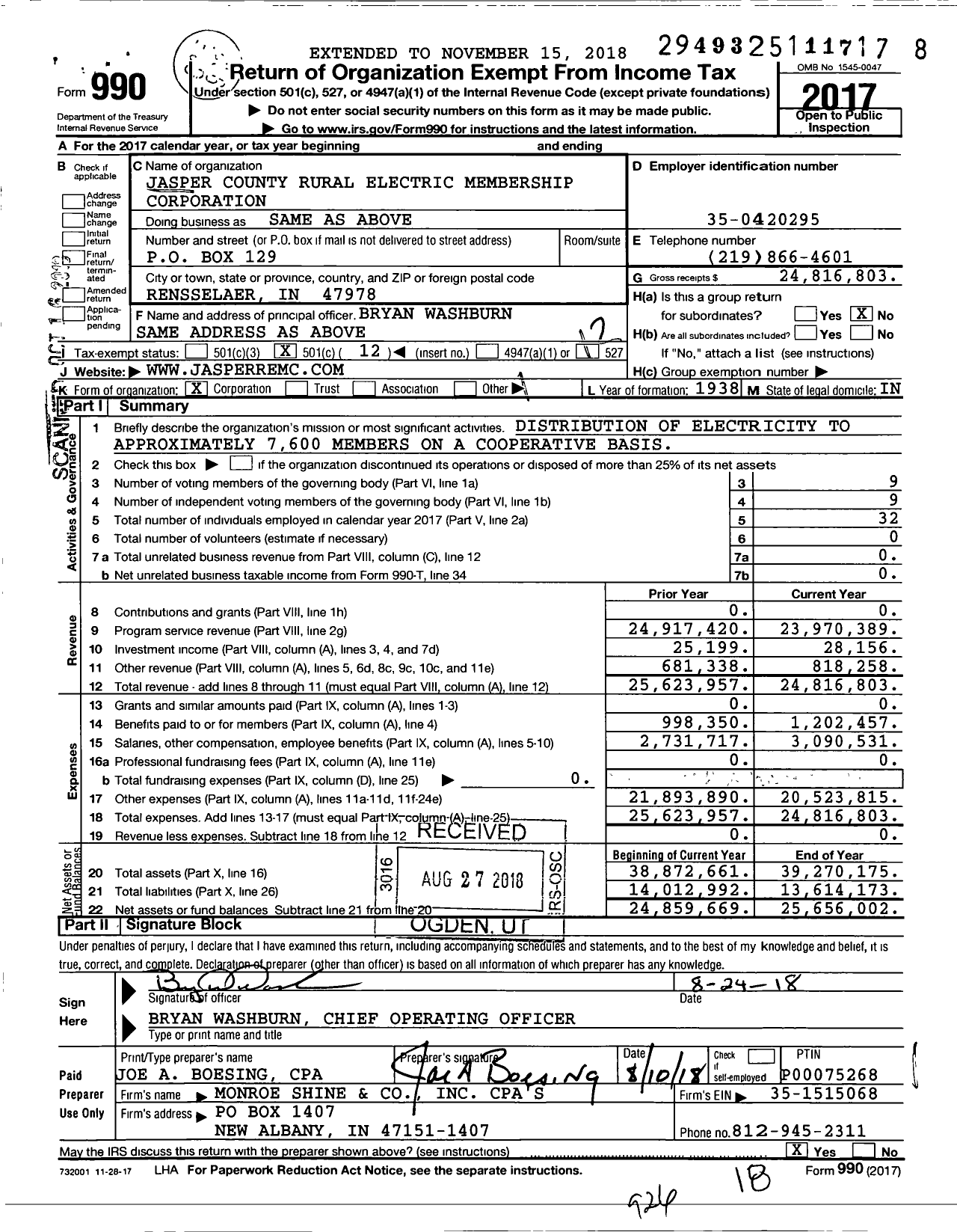 Image of first page of 2017 Form 990O for Jasper County REMC
