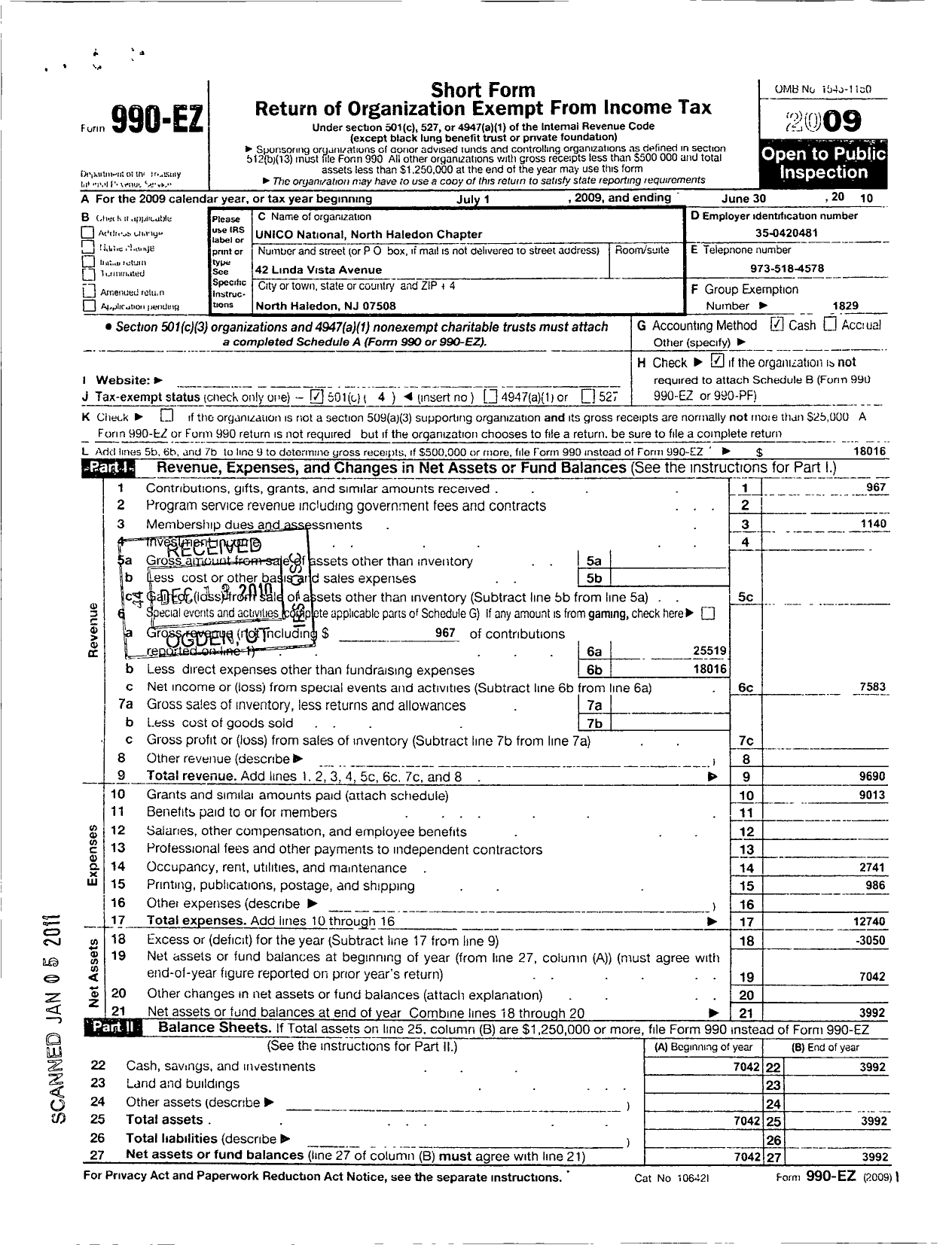 Image of first page of 2009 Form 990EO for Unico National / N Haledon Chapter