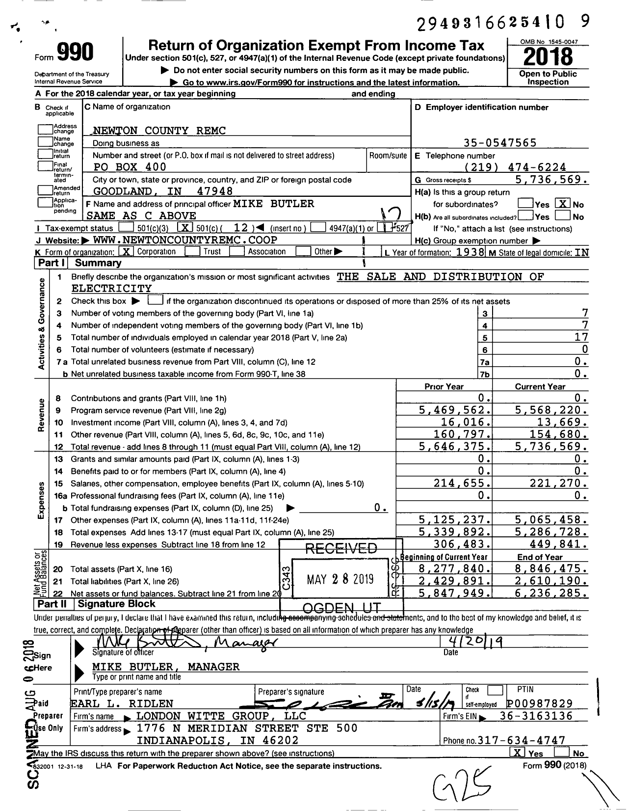 Image of first page of 2018 Form 990O for Newton County REMC