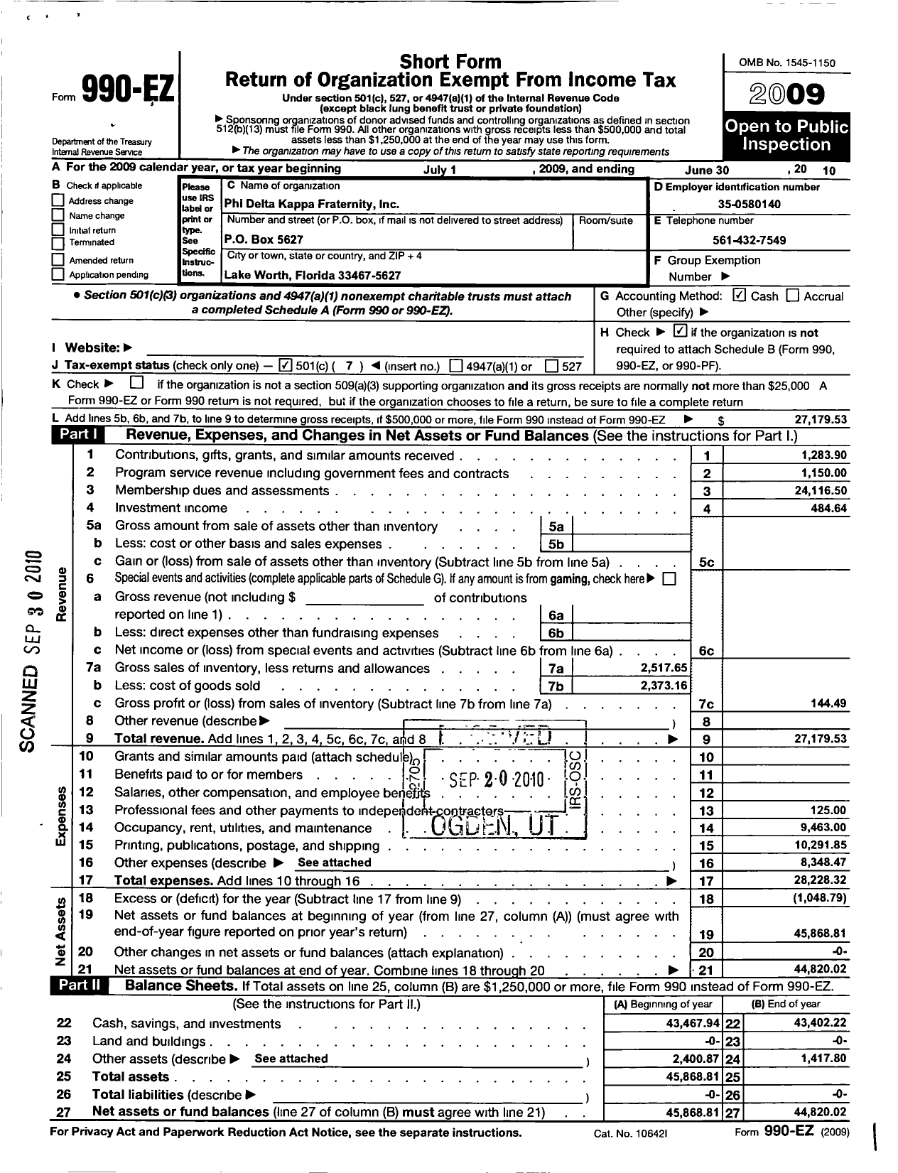 Image of first page of 2009 Form 990EO for Phi Delta Kappa Fraternity