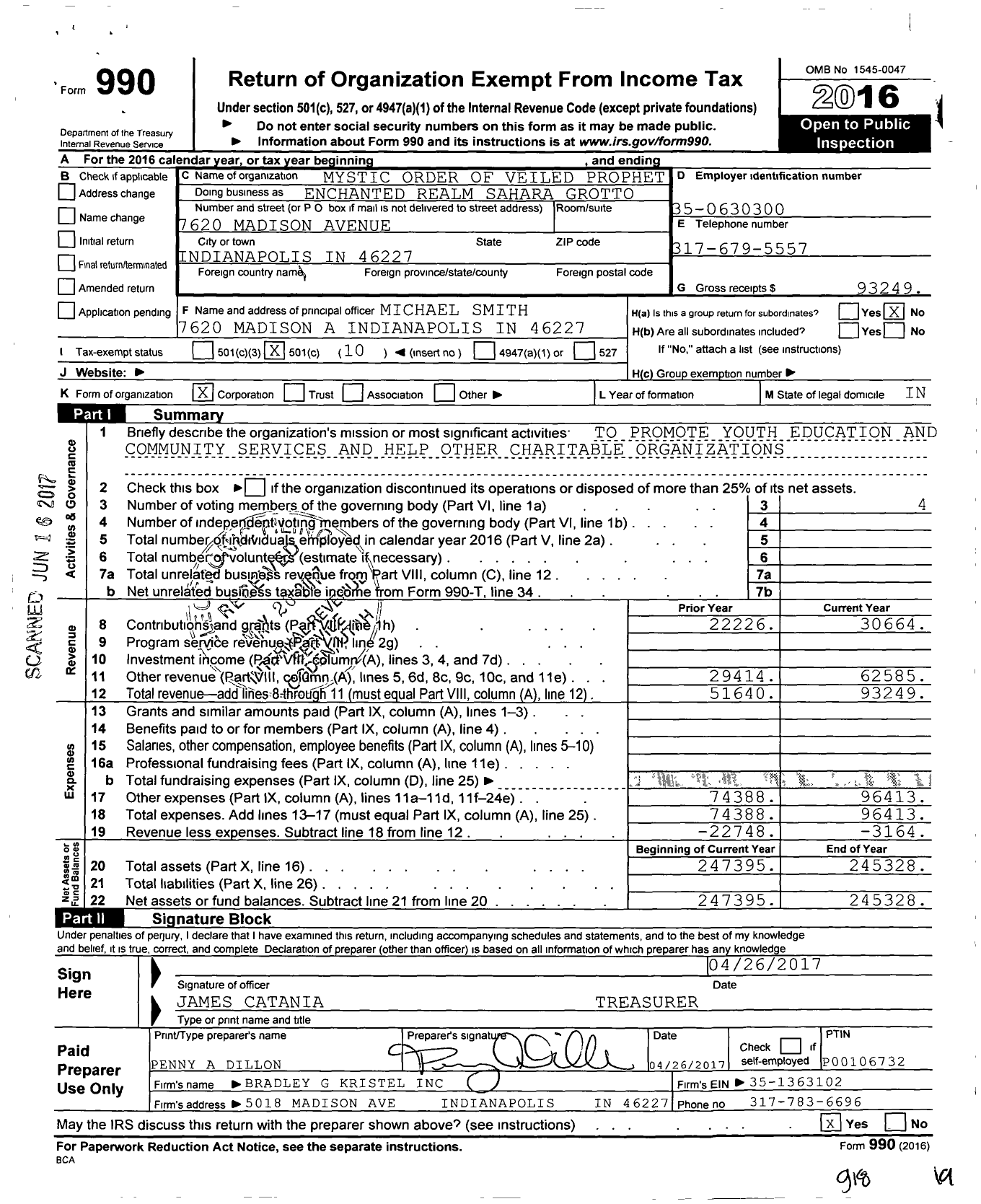 Image of first page of 2016 Form 990O for Mystic Order of Veiled Prophets of Enchanted Realm / Sahara Grotto