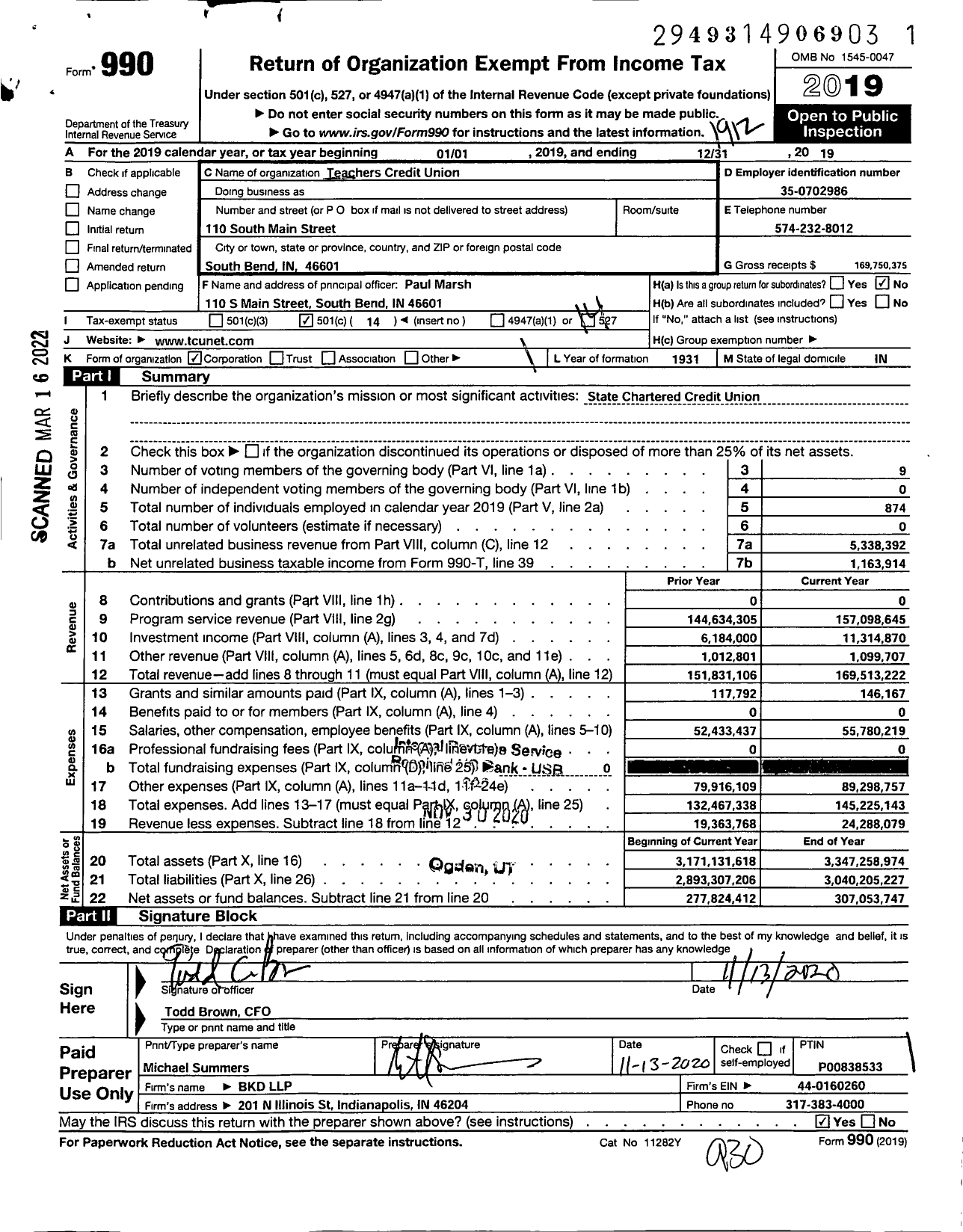 Image of first page of 2019 Form 990O for Everwise Credit Union