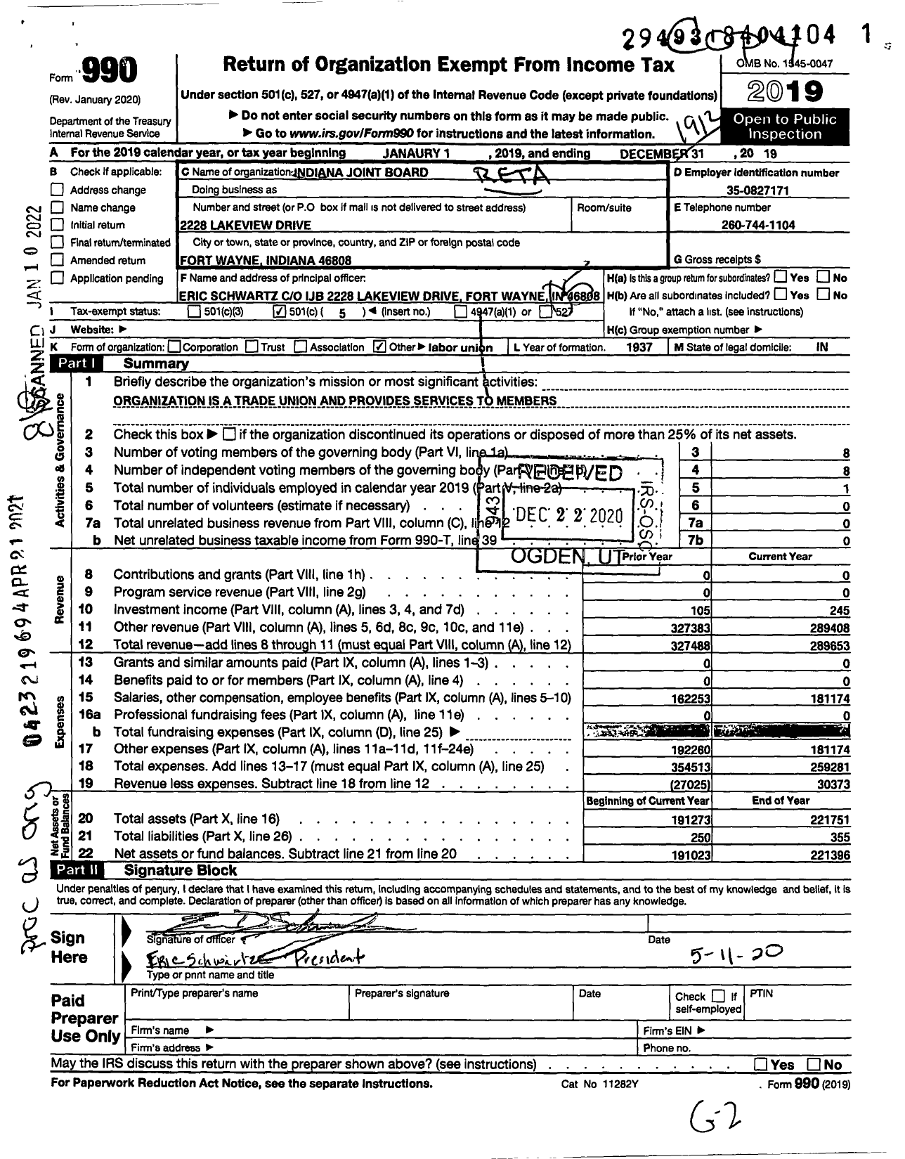 Image of first page of 2019 Form 990O for Retail Wholesale and Department Store Union