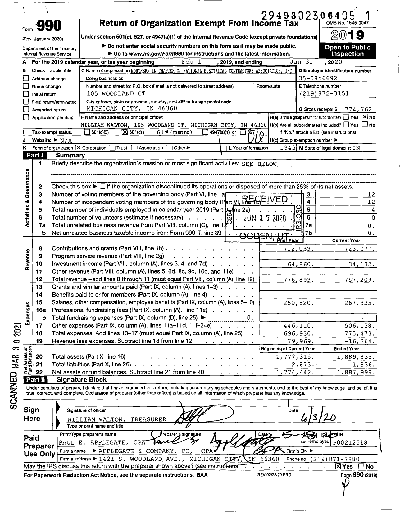 Image of first page of 2019 Form 990O for Northern in Chapter of National Electrical Contractors Association