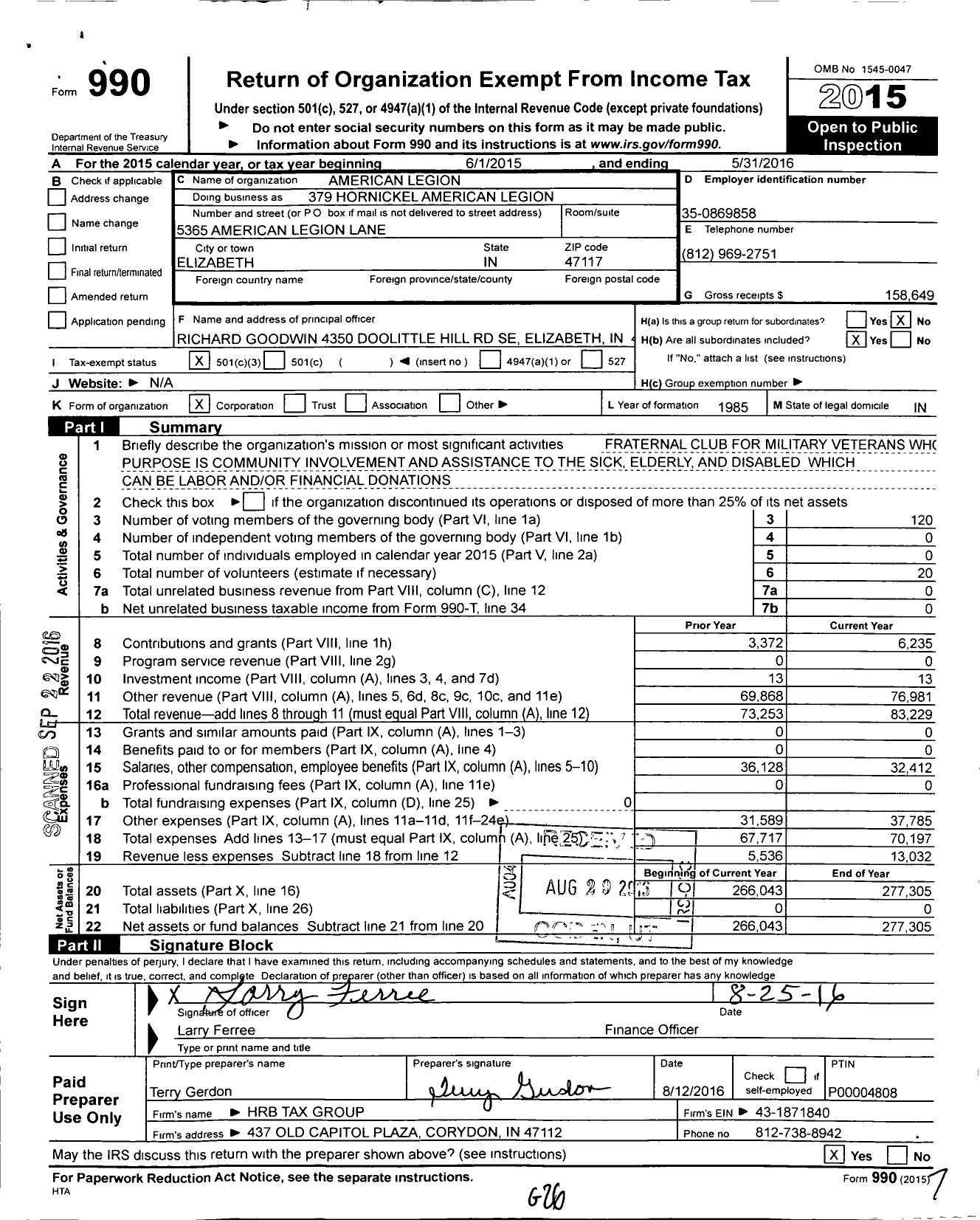 Image of first page of 2015 Form 990 for American Legion