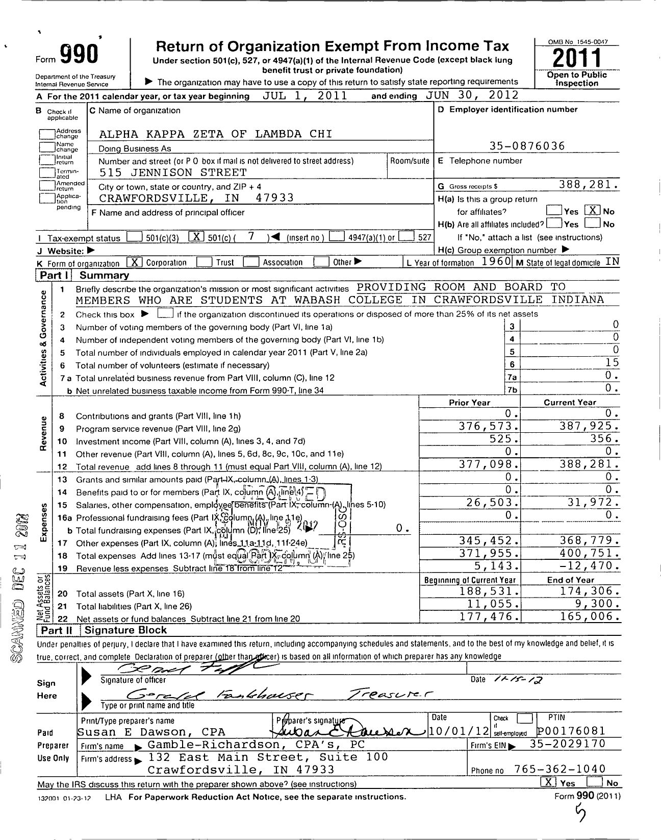 Image of first page of 2011 Form 990O for Lambda Chi Alpha Fraternity - Alpha Kappa Zeta