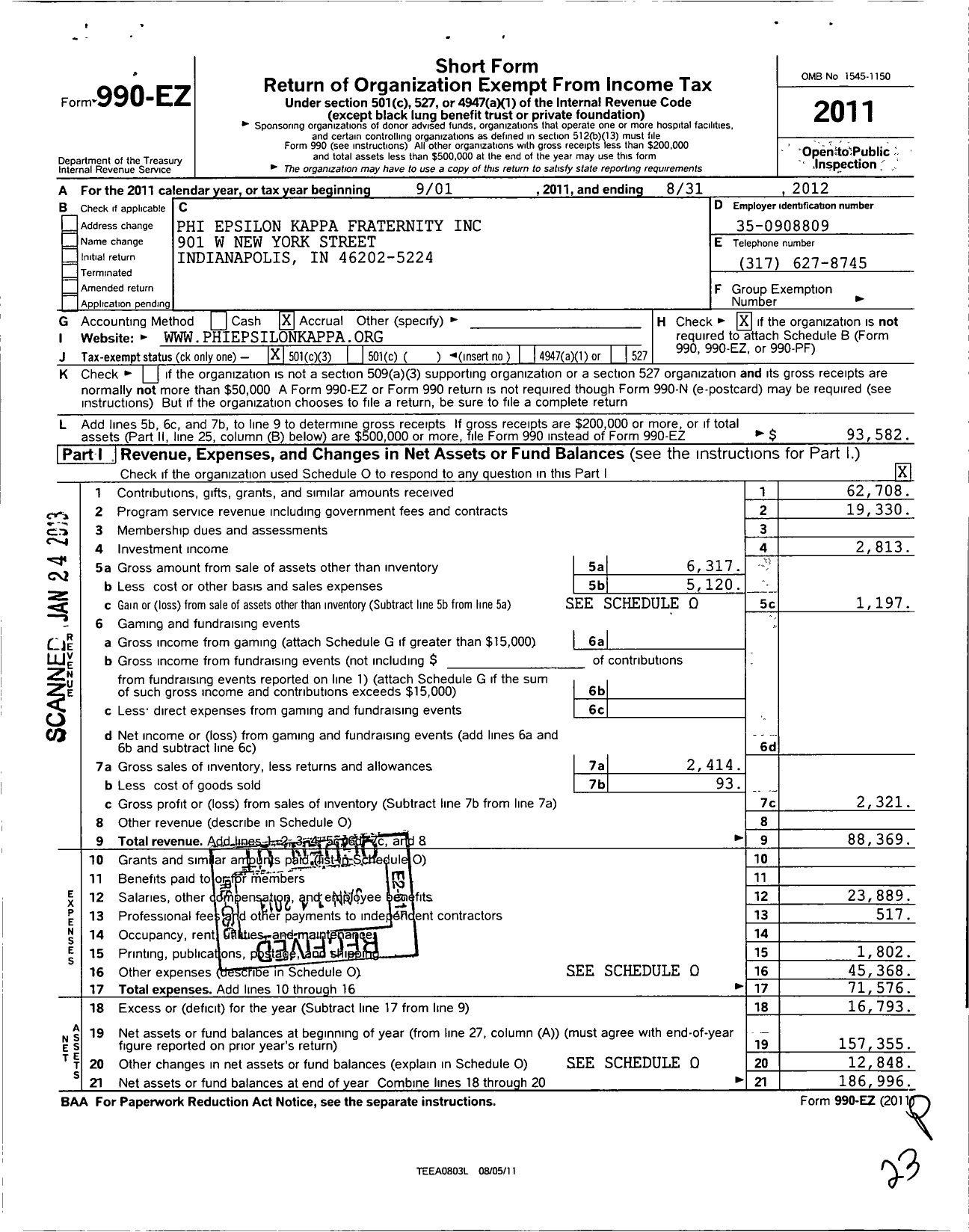 Image of first page of 2011 Form 990EZ for Phi Epsilon Kappa Fraternity