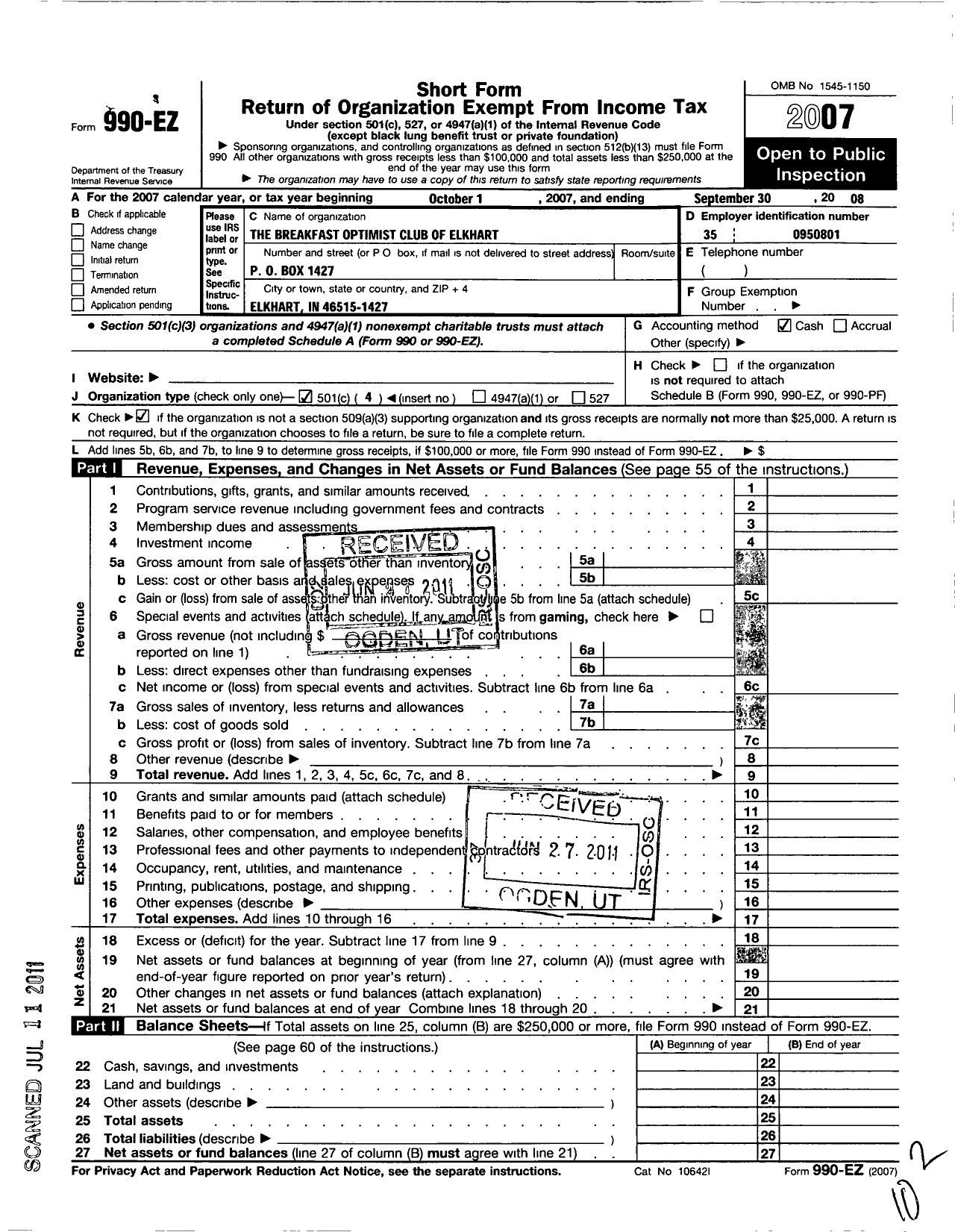 Image of first page of 2007 Form 990EO for Optimist International