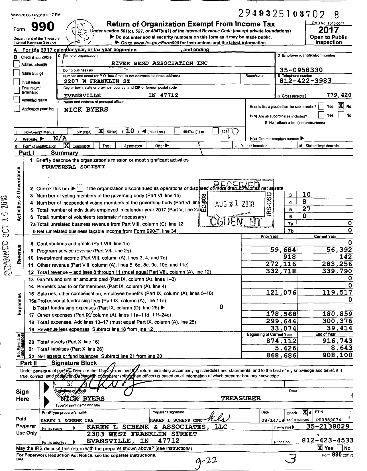 Image of first page of 2017 Form 990O for River Bend Chapter 1