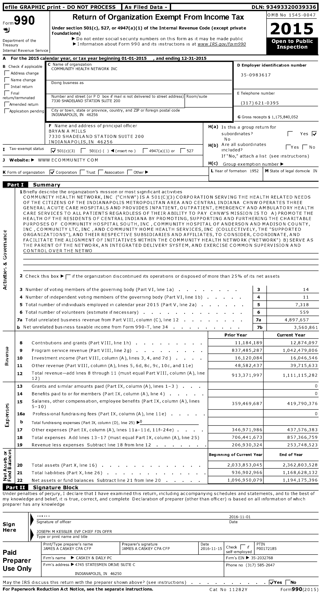Image of first page of 2015 Form 990 for Community Health Network