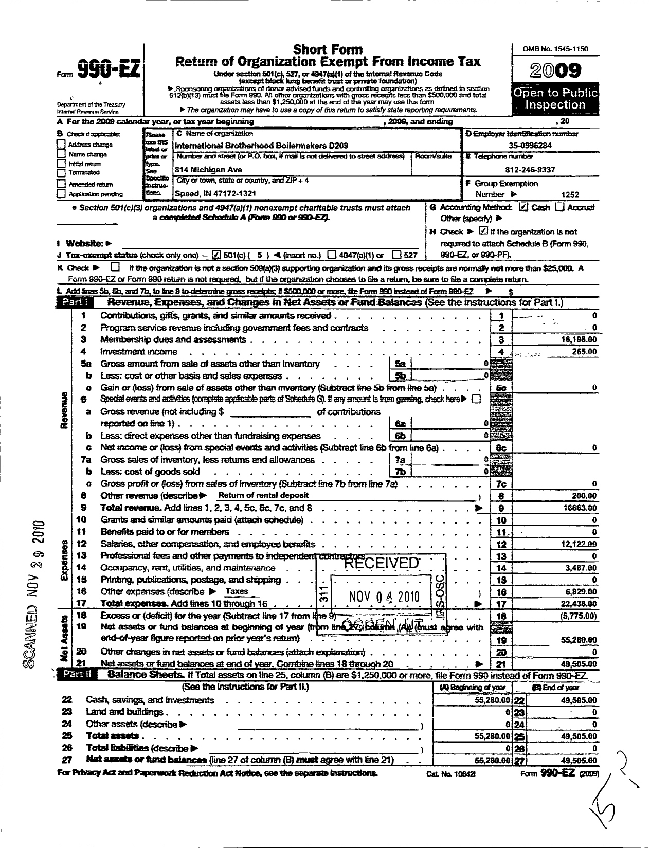 Image of first page of 2009 Form 990EO for International Brotherhood of Boilermakers - D209 Lodge