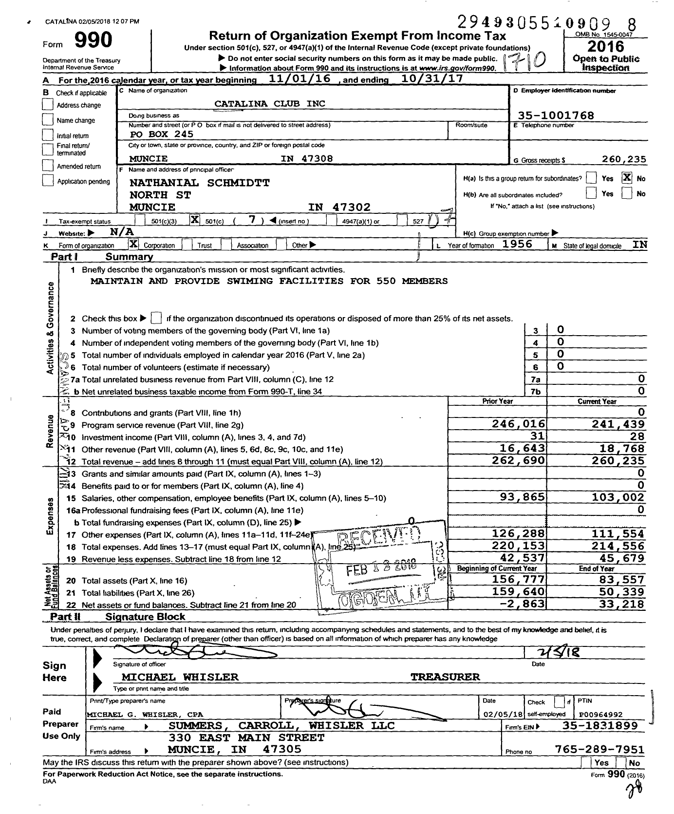 Image of first page of 2016 Form 990O for Catalina Club