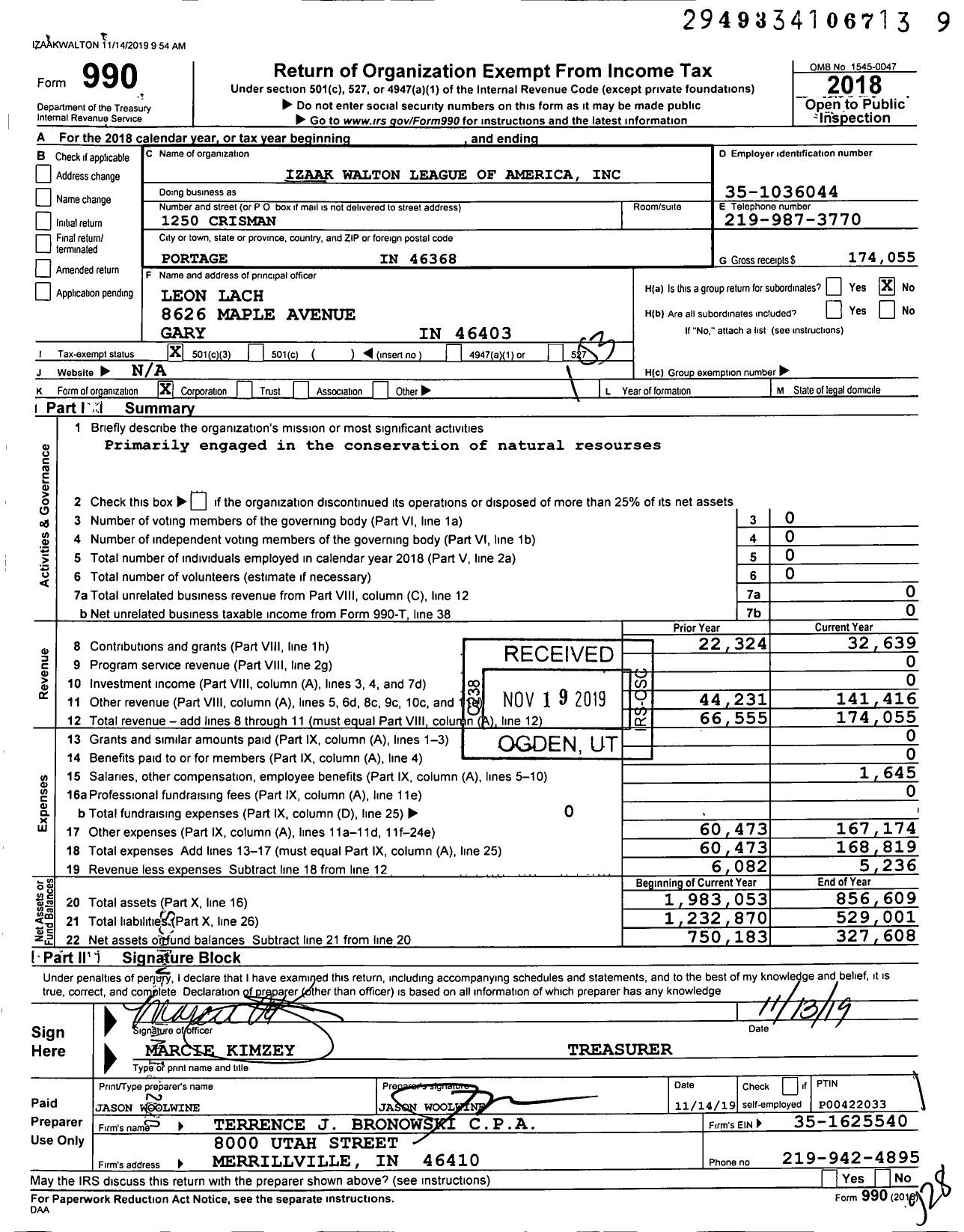 Image of first page of 2018 Form 990 for Izaak Walton League of America / Miller Chapter