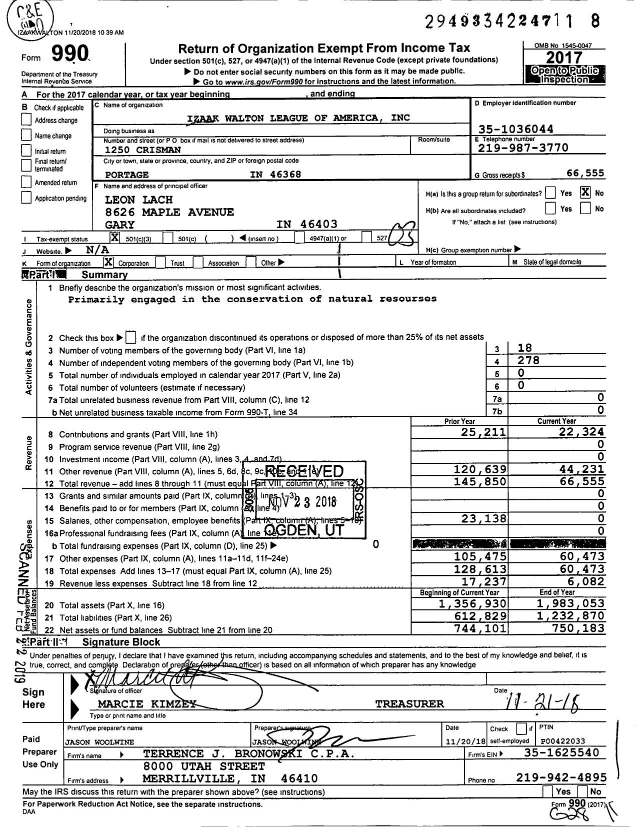 Image of first page of 2017 Form 990 for Izaak Walton League of America / Miller Chapter