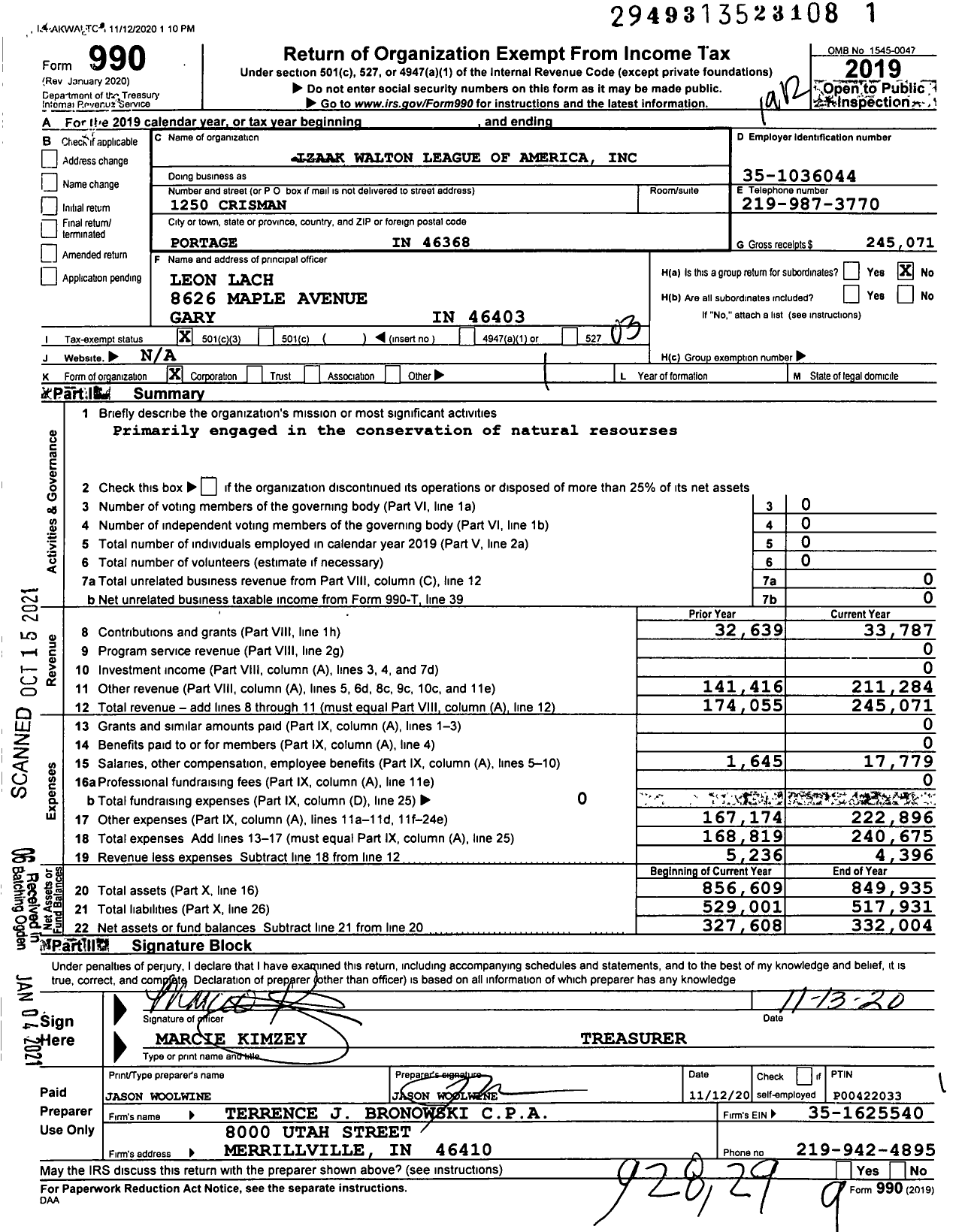 Image of first page of 2019 Form 990 for Izaak Walton League of America / Miller Chapter