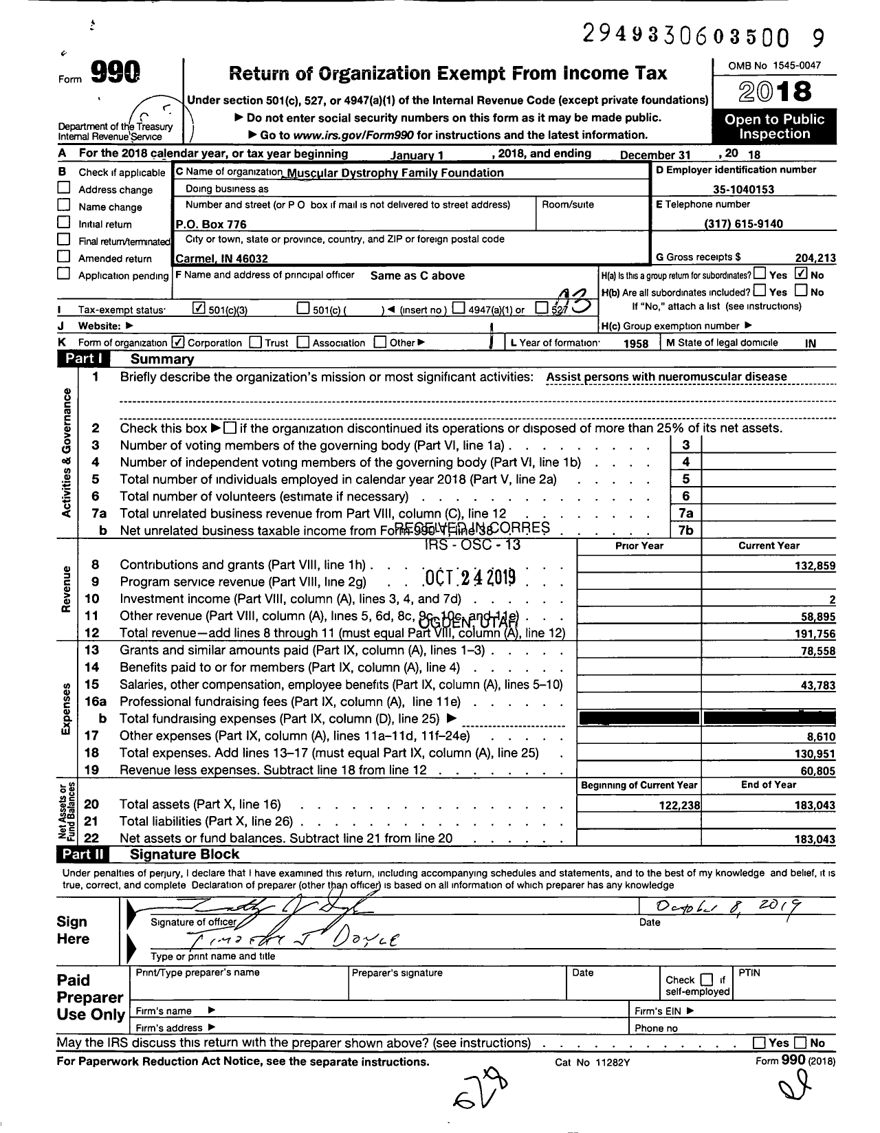 Image of first page of 2018 Form 990 for Muscular Dystrophy Family Foundation