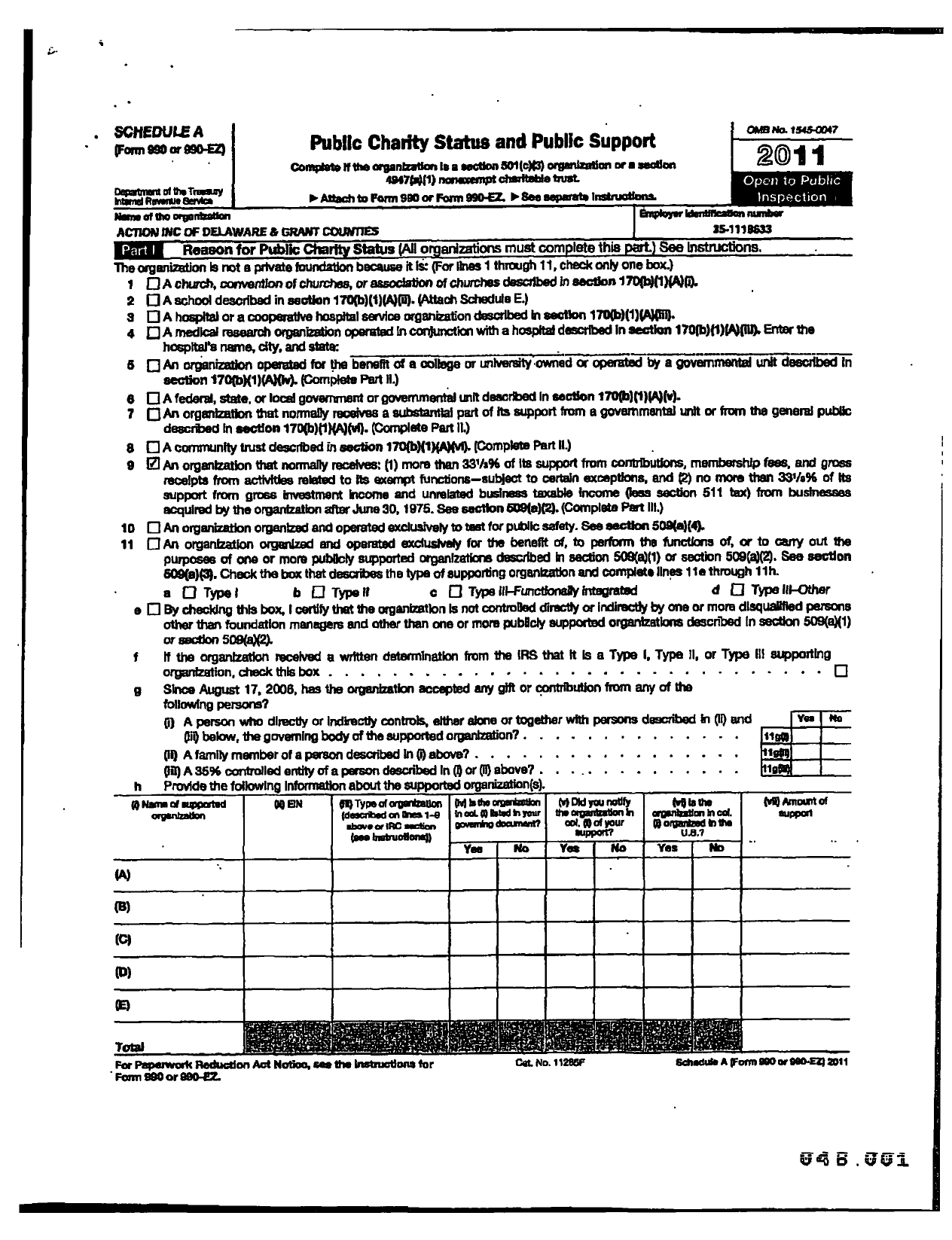 Image of first page of 2011 Form 990ER for Action of Delaware and Grant Counties