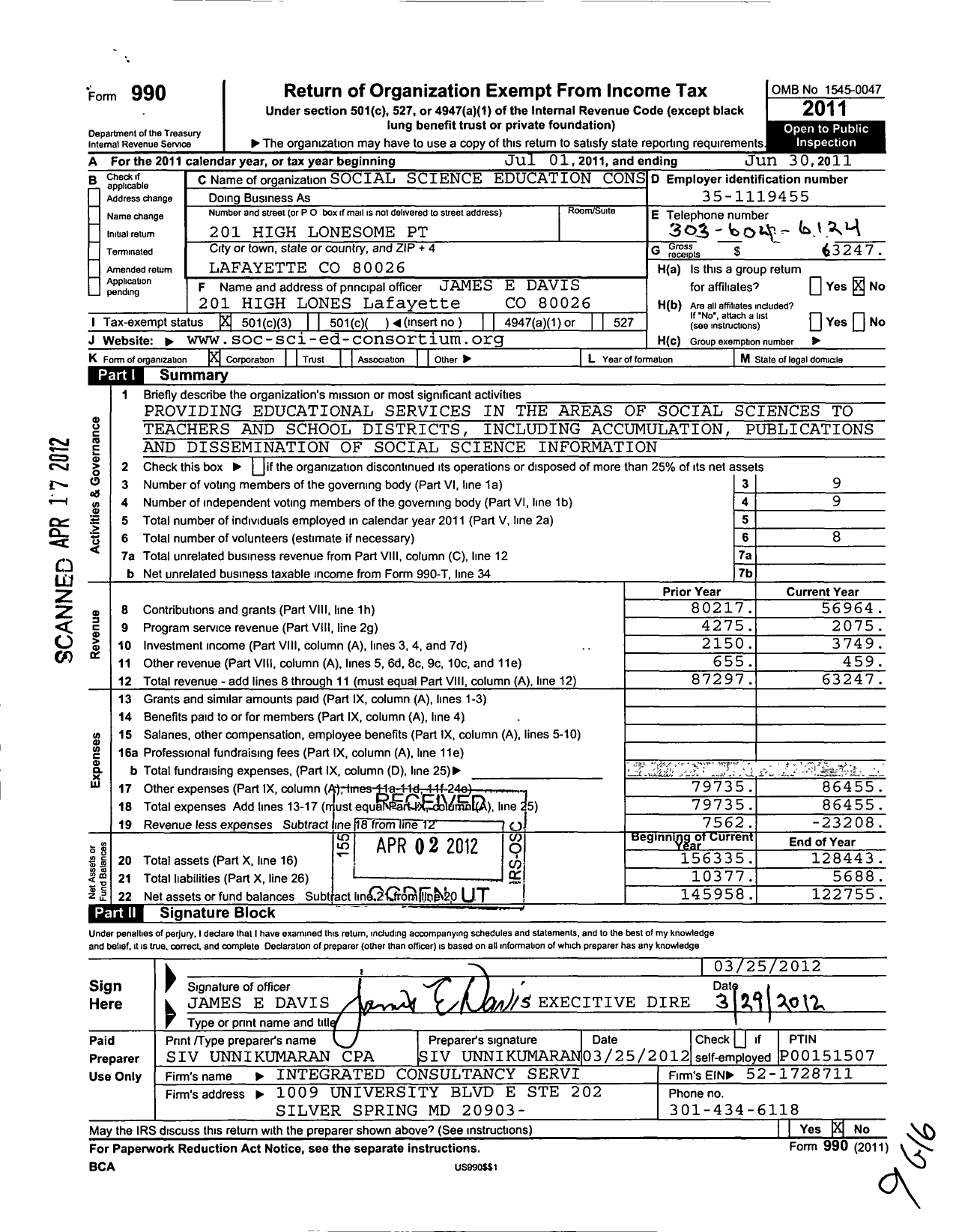 Image of first page of 2010 Form 990 for Social Science Education Consortium