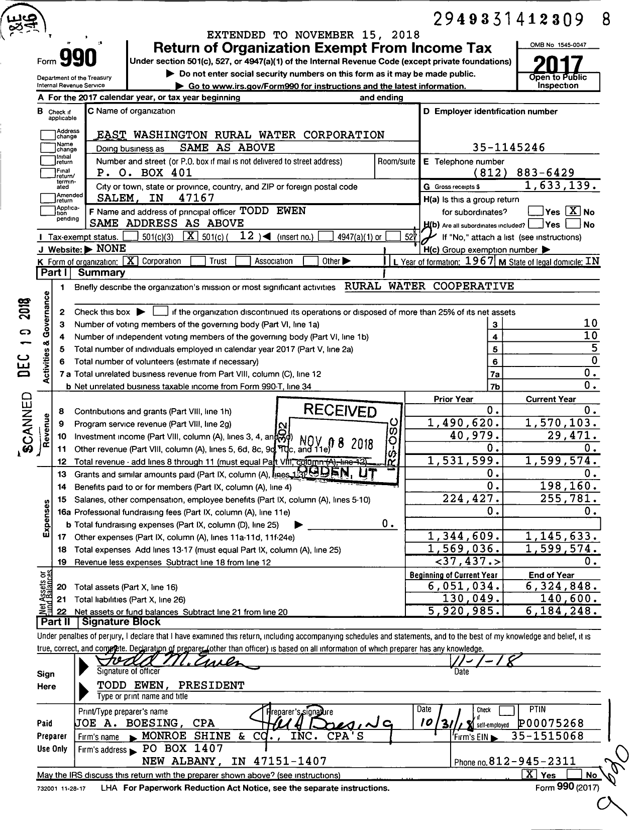 Image of first page of 2017 Form 990O for East Washington Rural Water Corporation