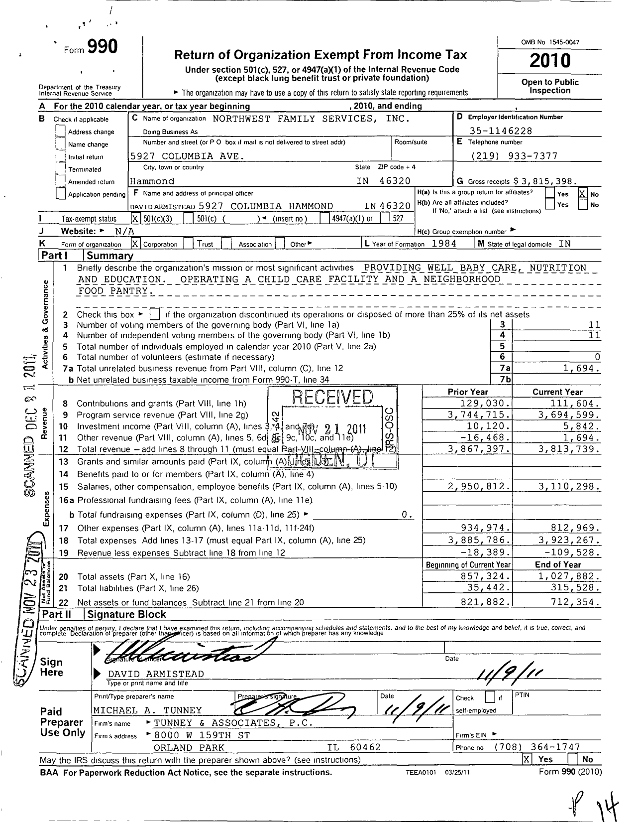 Image of first page of 2010 Form 990 for Northwest Family Services