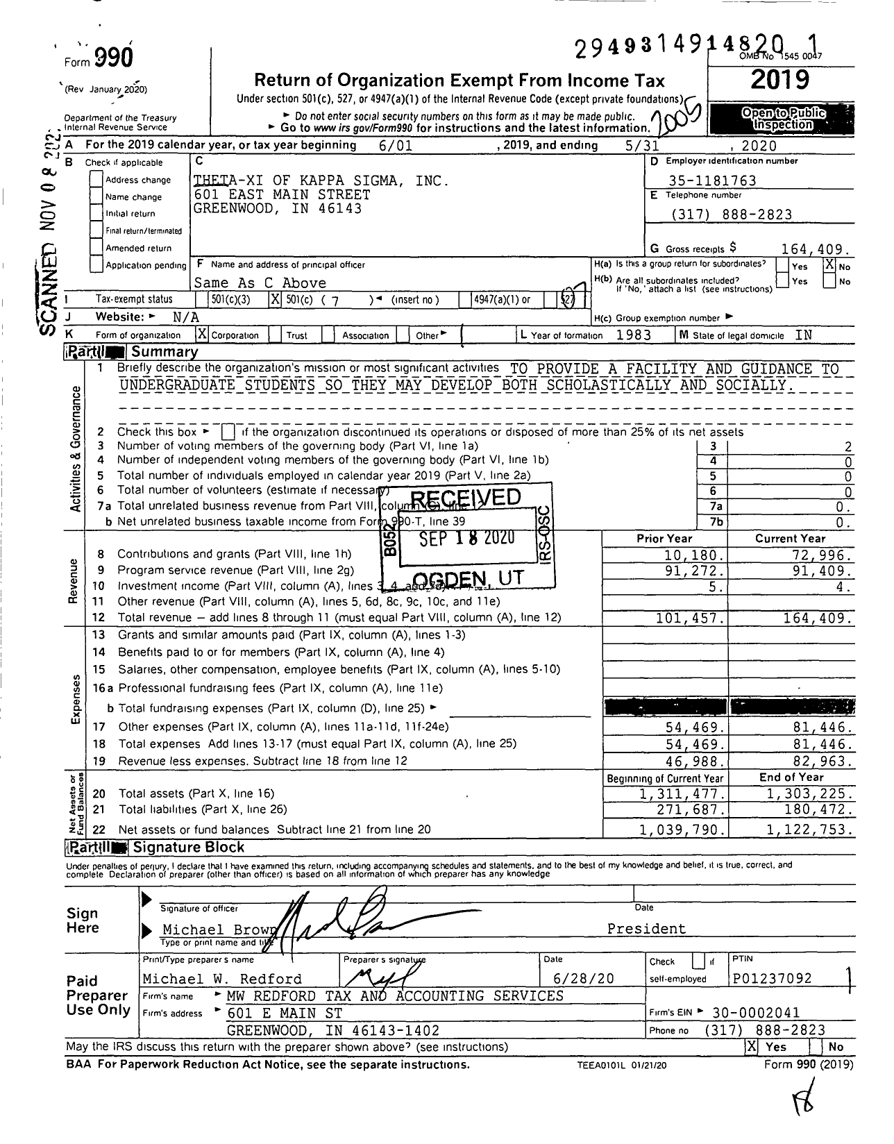 Image of first page of 2019 Form 990O for Theta-Xi of Kappa Sigma