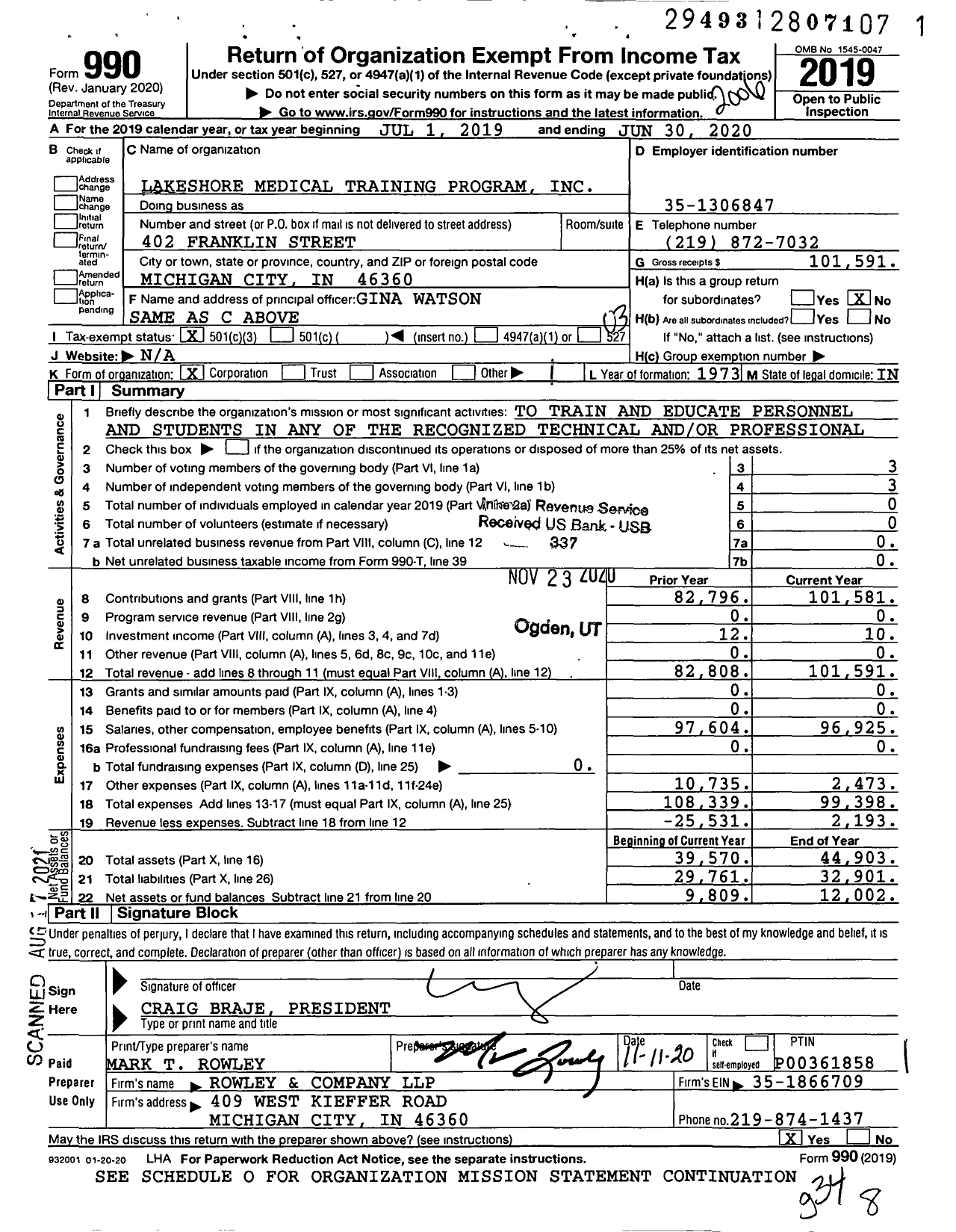 Image of first page of 2019 Form 990 for Lakeshore Medical Training Program