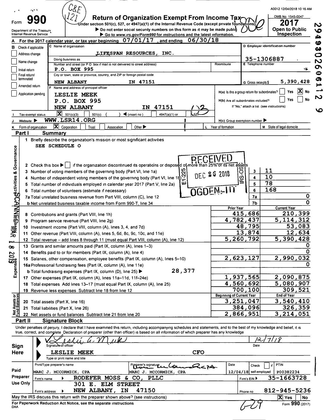 Image of first page of 2017 Form 990 for Lifespan Resources