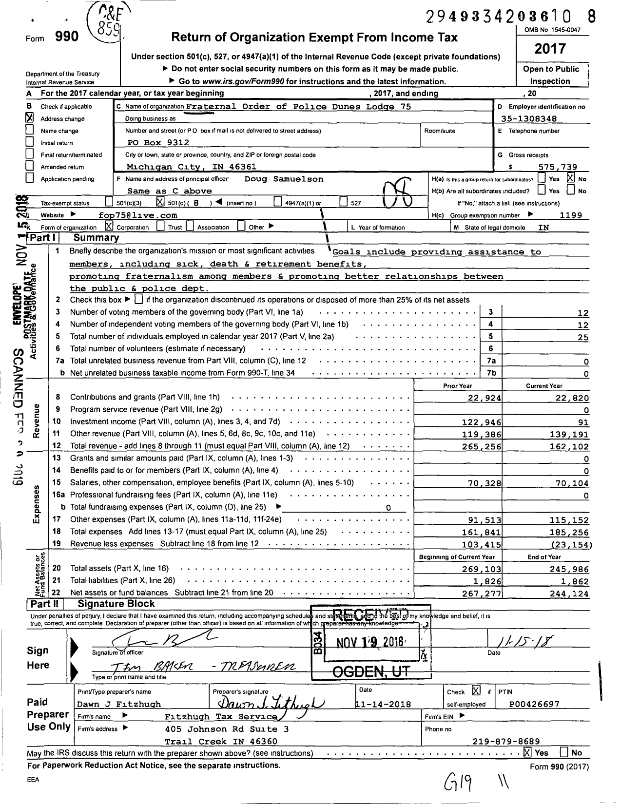 Image of first page of 2017 Form 990O for Fraternal Order of Police Dunes Lodge 75