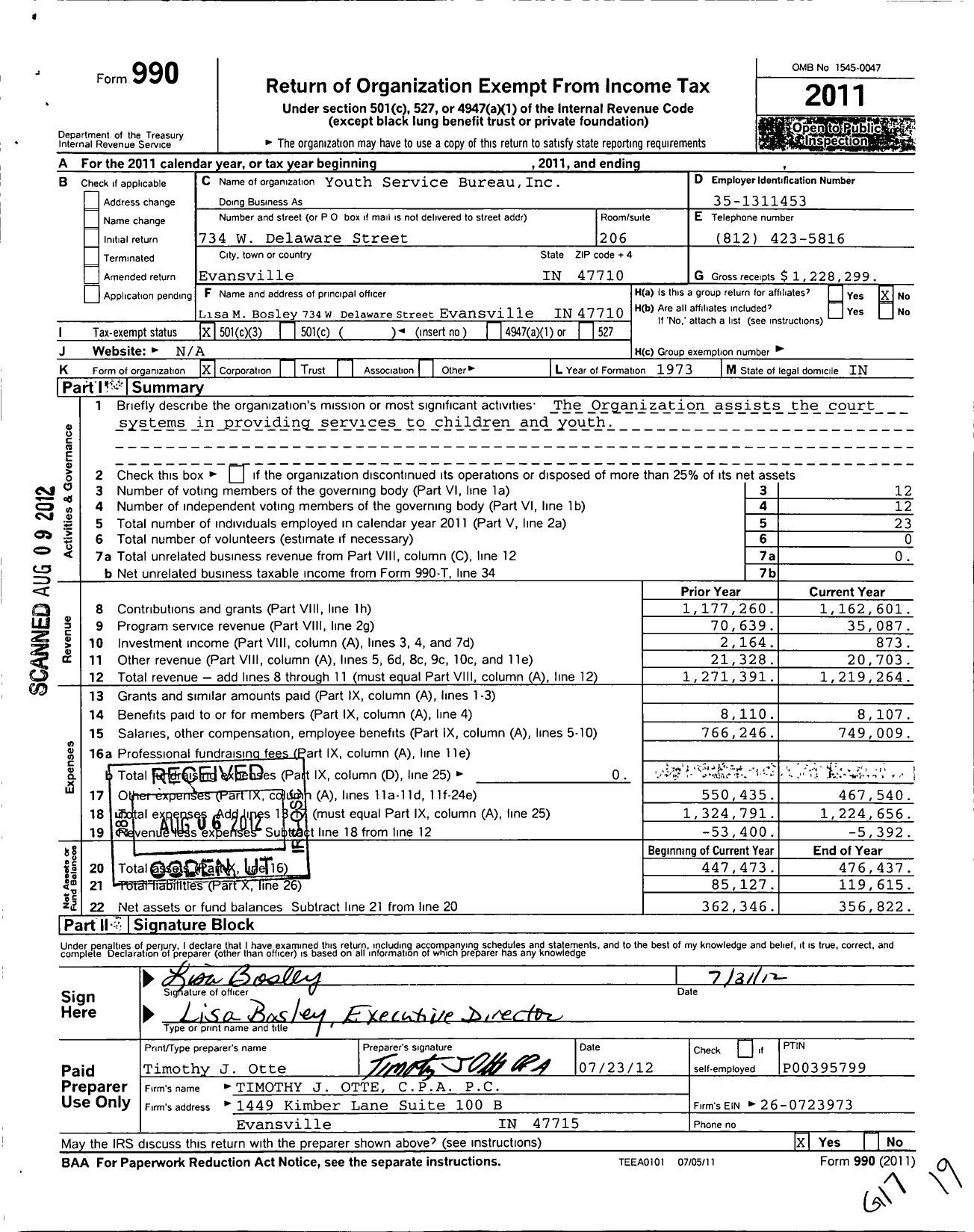 Image of first page of 2011 Form 990 for Youth Service Bureau