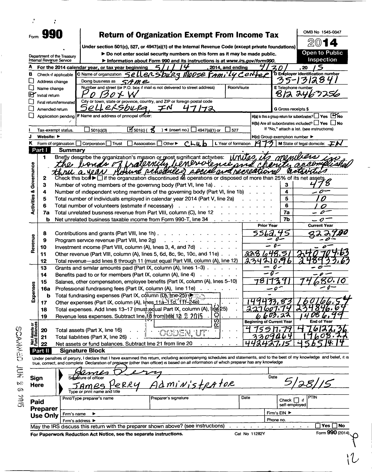 Image of first page of 2014 Form 990O for Loyal Order of Moose - 1757