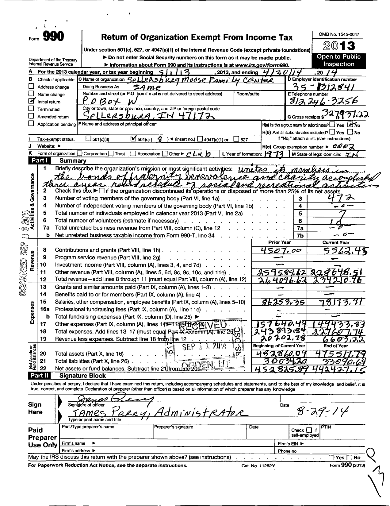 Image of first page of 2013 Form 990O for Loyal Order of Moose - 1757