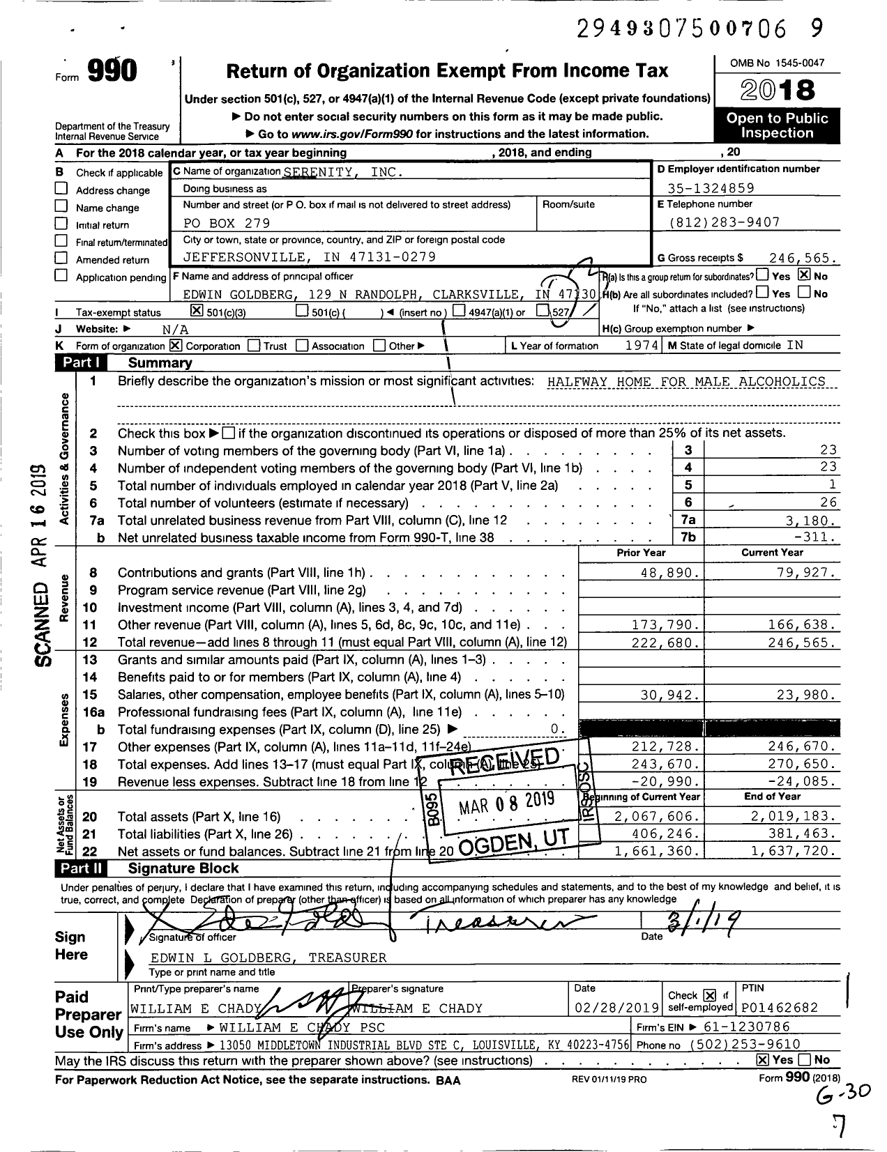 Image of first page of 2018 Form 990 for Serenity